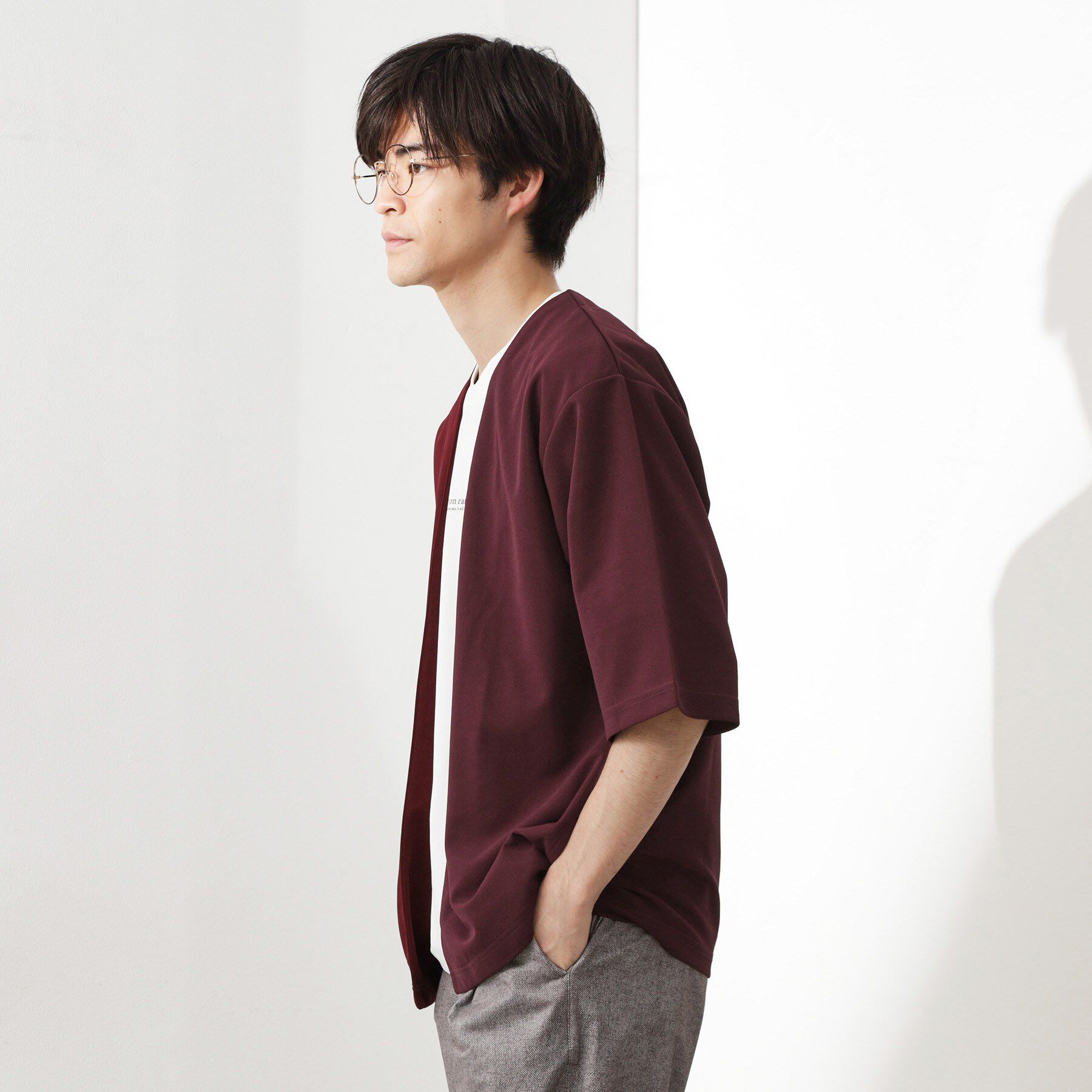 THE SHOP TK「梨地アンサンブルカーディガン　五分袖カーディガン＋半袖Tシャツセット/マシンウォッシャブル」|カーディガン|