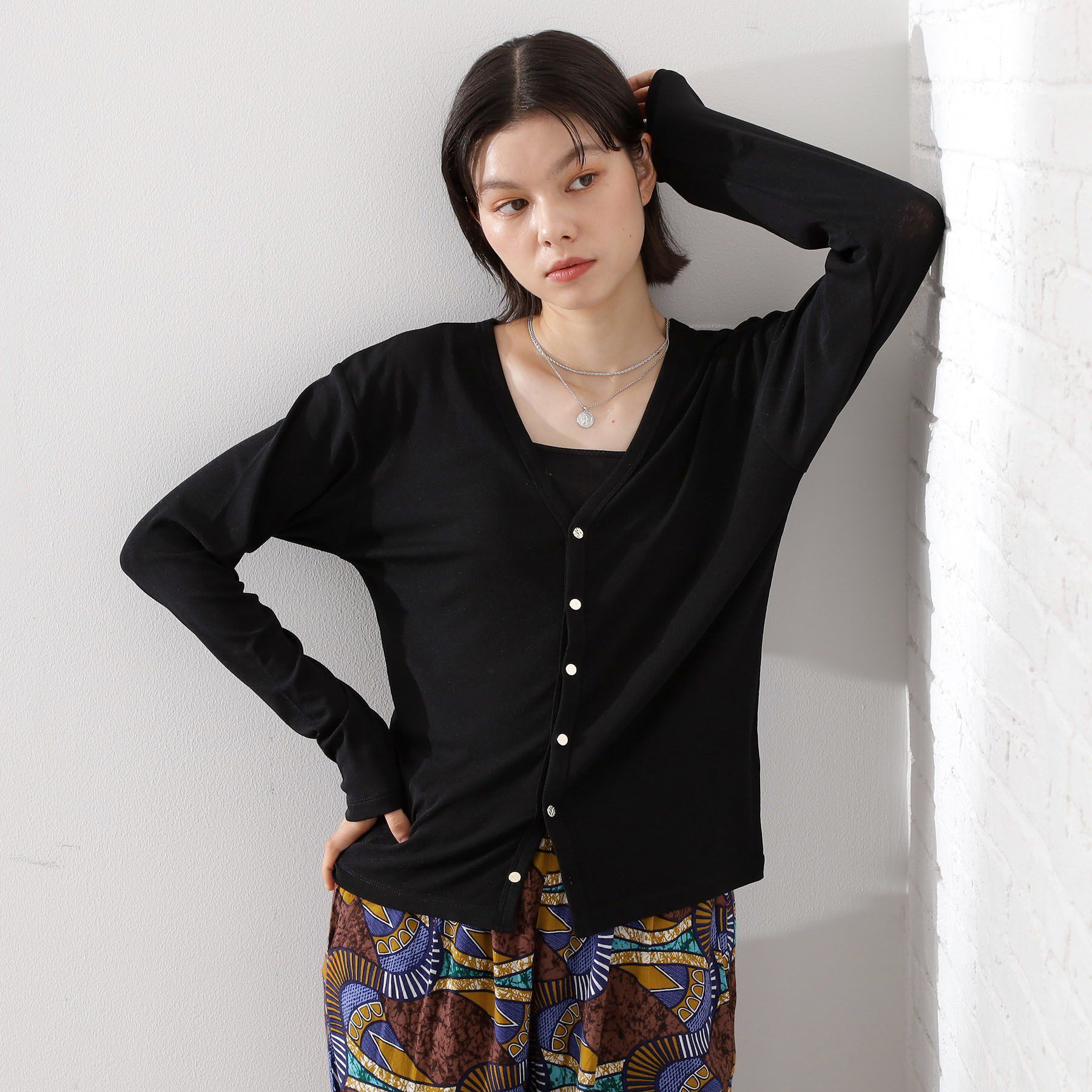 THE SHOP TK「シアーフライスVカーデ」|カーディガン|ブラック(019)