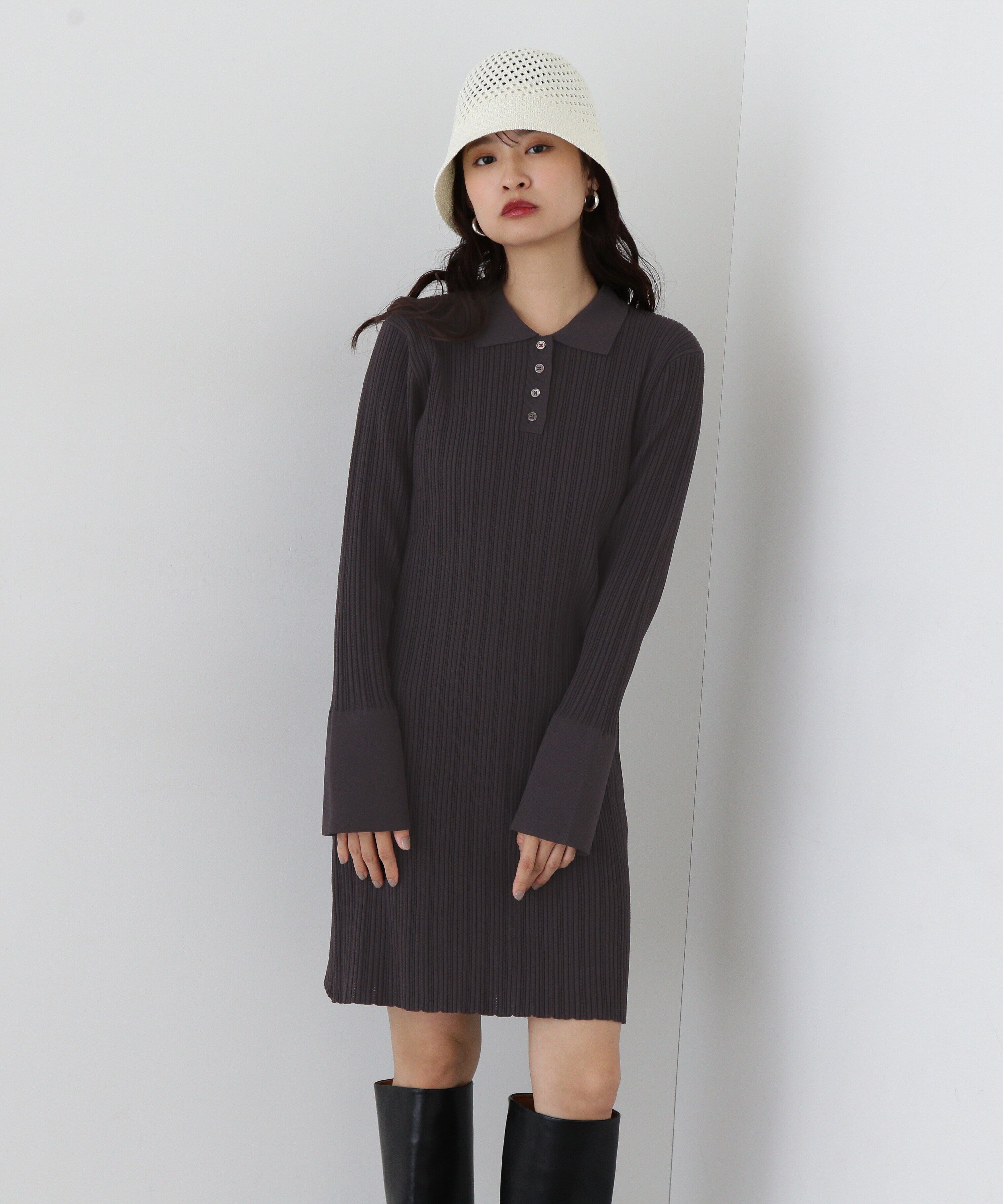  「フレアカフスポロミニワンピース」|ワンピース|