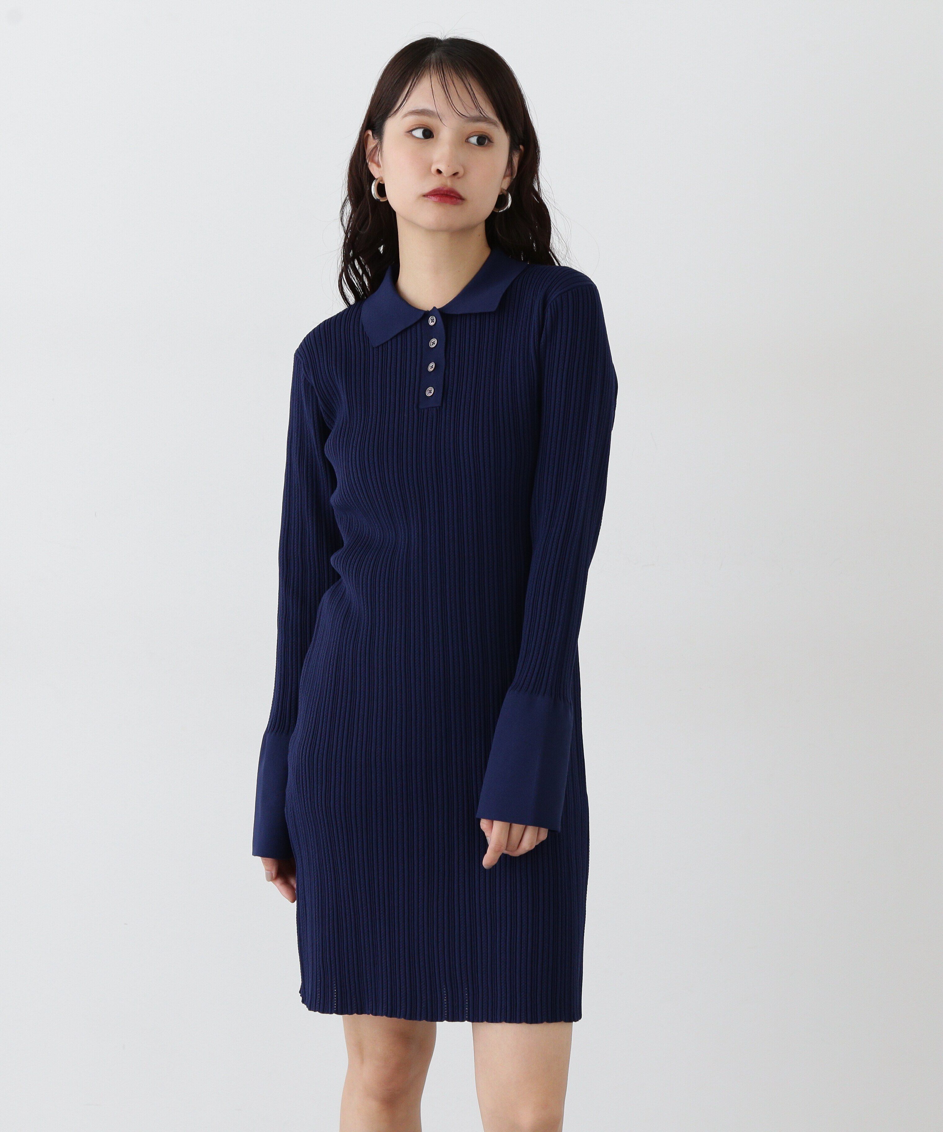  「フレアカフスポロミニワンピース」|ワンピース|