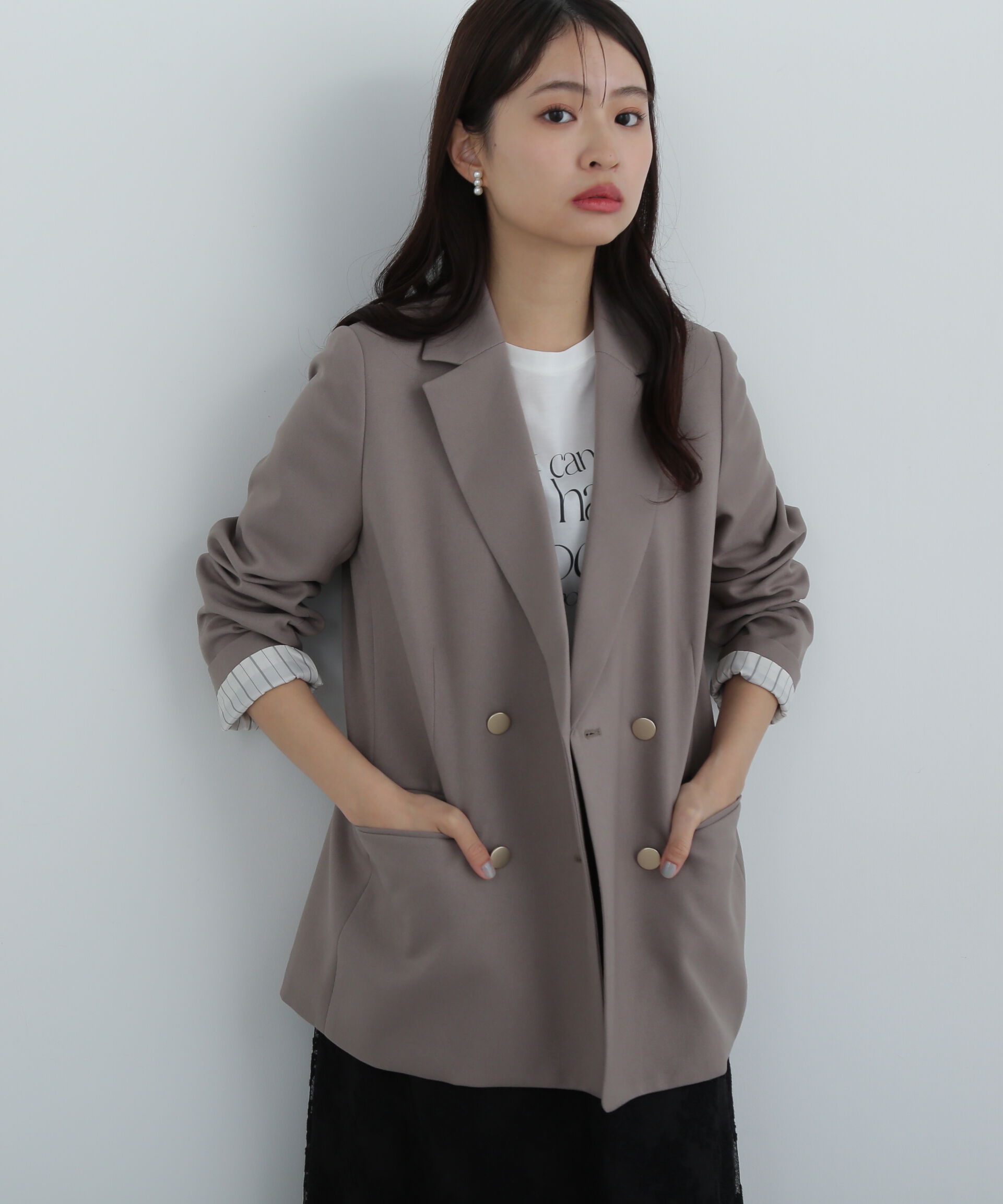  「ダブルブレストテーラードジャケット」|その他|ブラウン