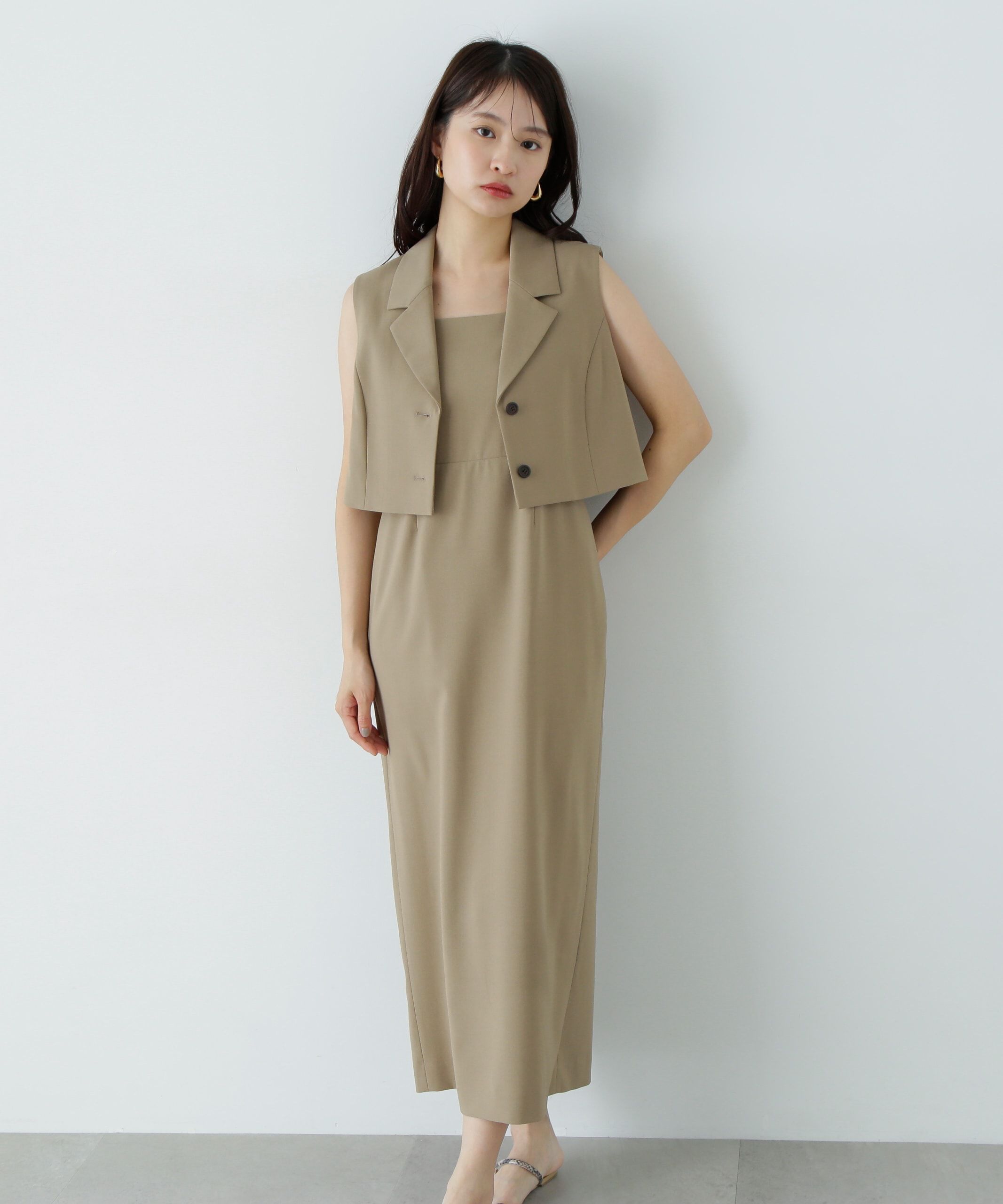  「テーラードジレ＆キャミワンピースセット」|ワンピース|ベージュ