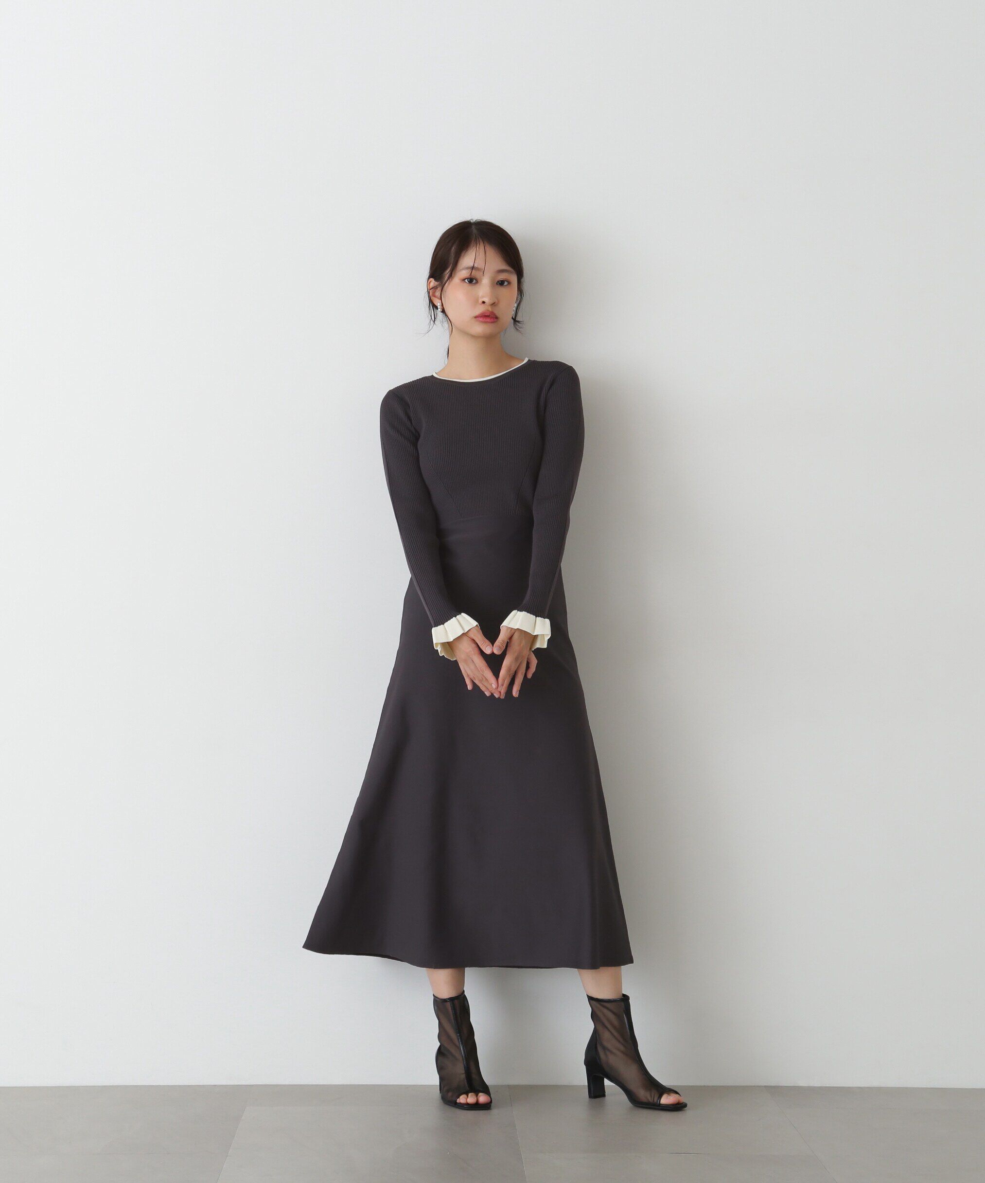  「バイカラーニットワンピース」|ワンピース|