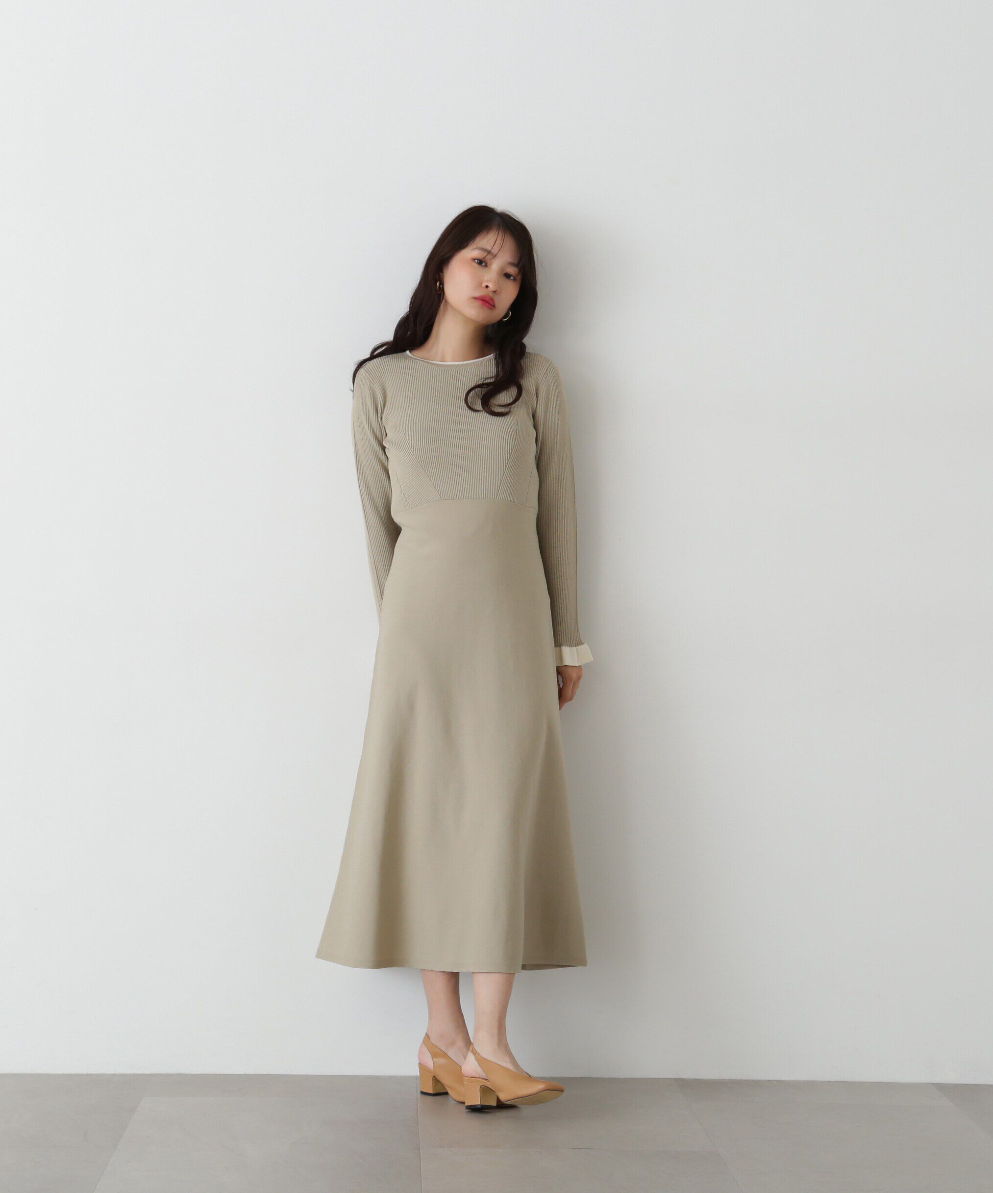  「バイカラーニットワンピース」|ワンピース|