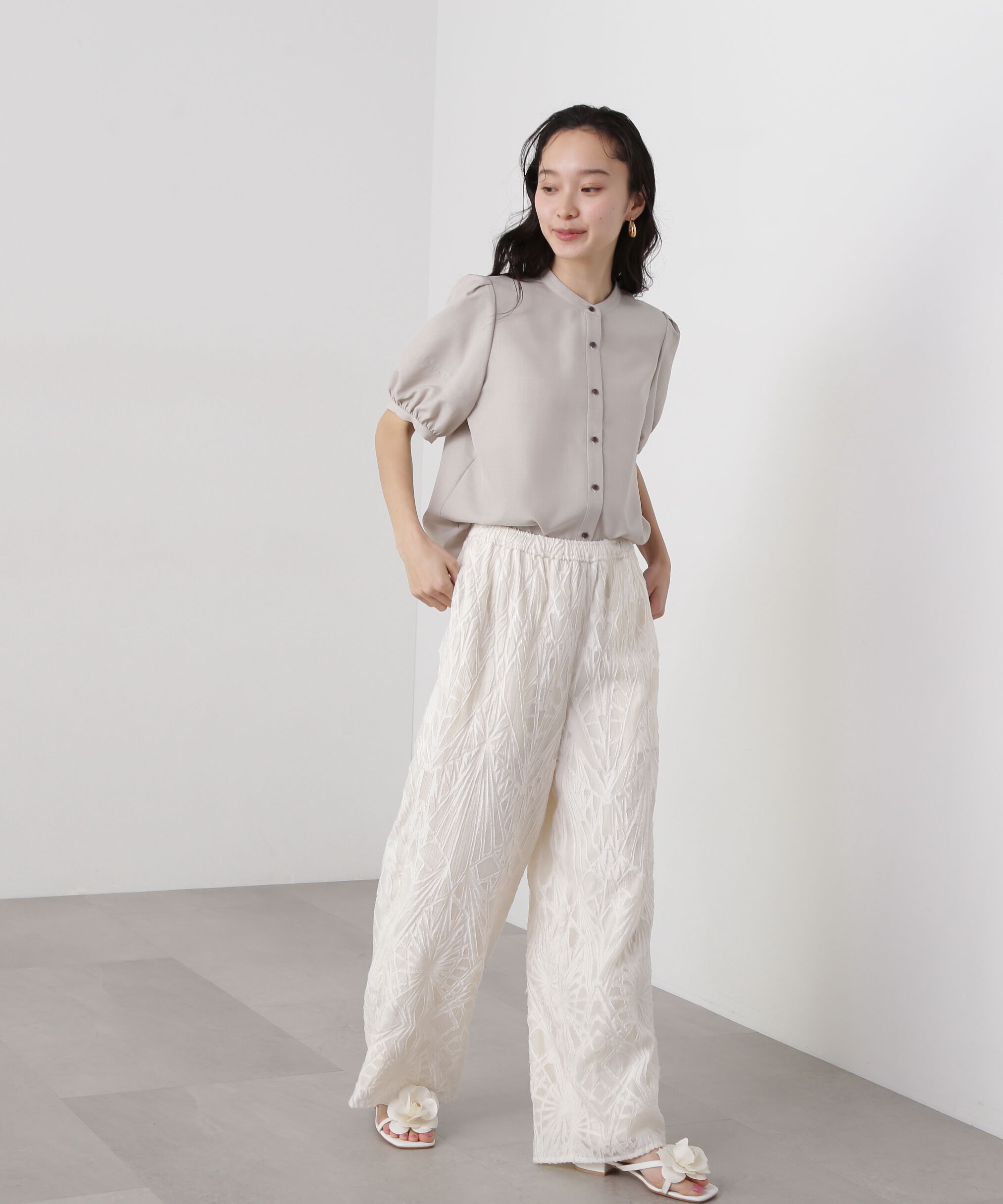  「リネンライク切替スリーブブラウス」|シャツ・ブラウス|