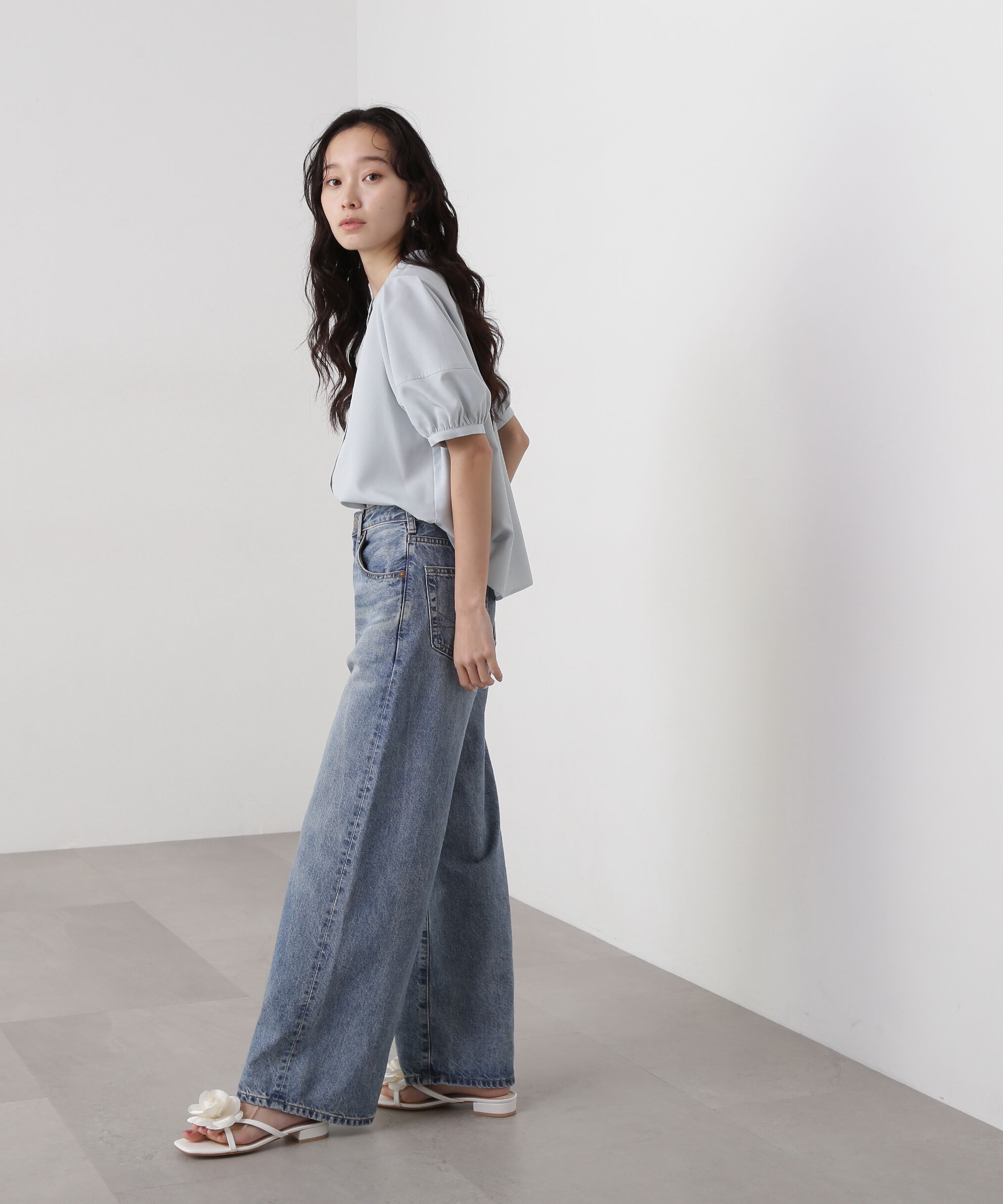  「リネンライク切替スリーブブラウス」|シャツ・ブラウス|