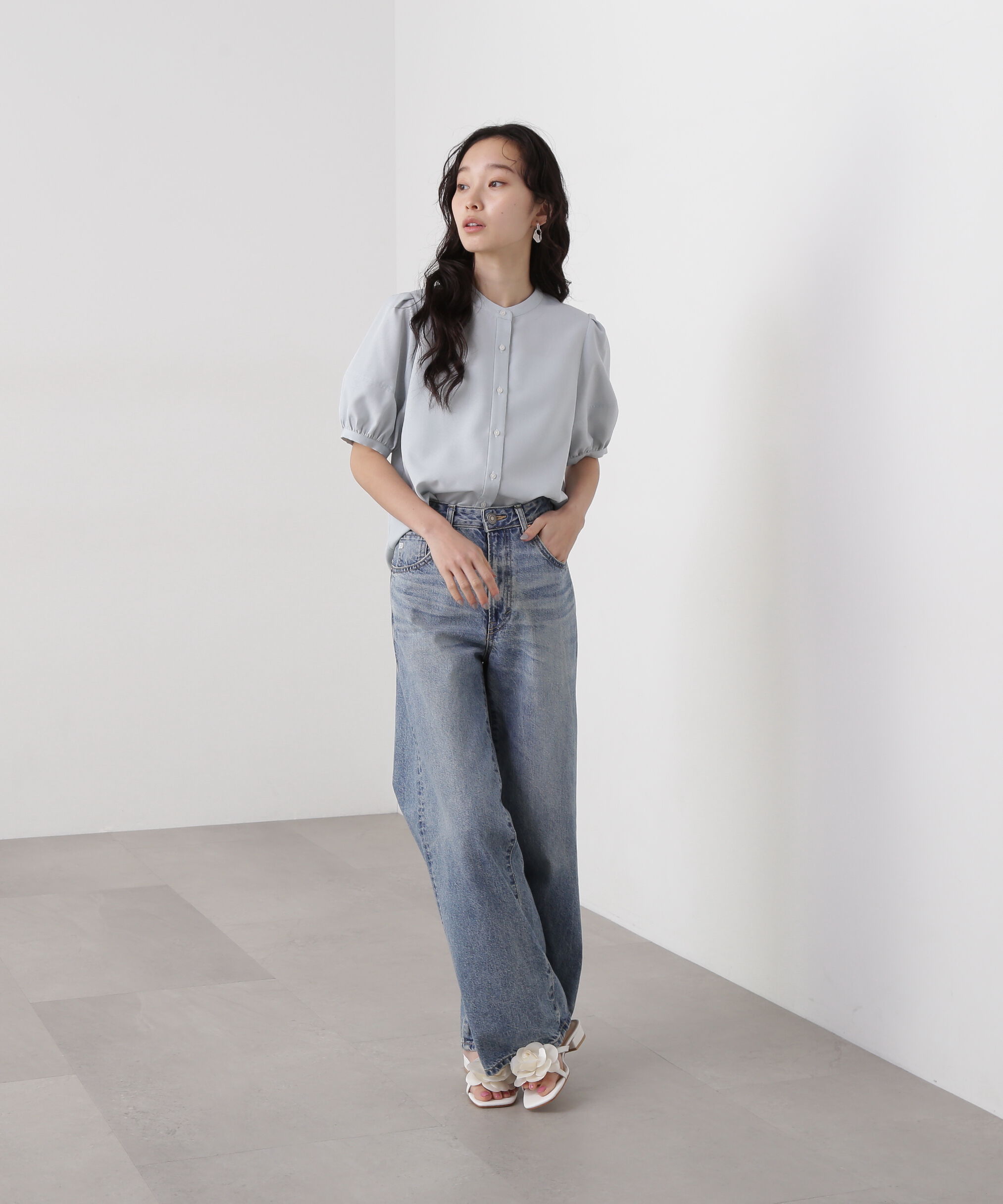  「リネンライク切替スリーブブラウス」|シャツ・ブラウス|