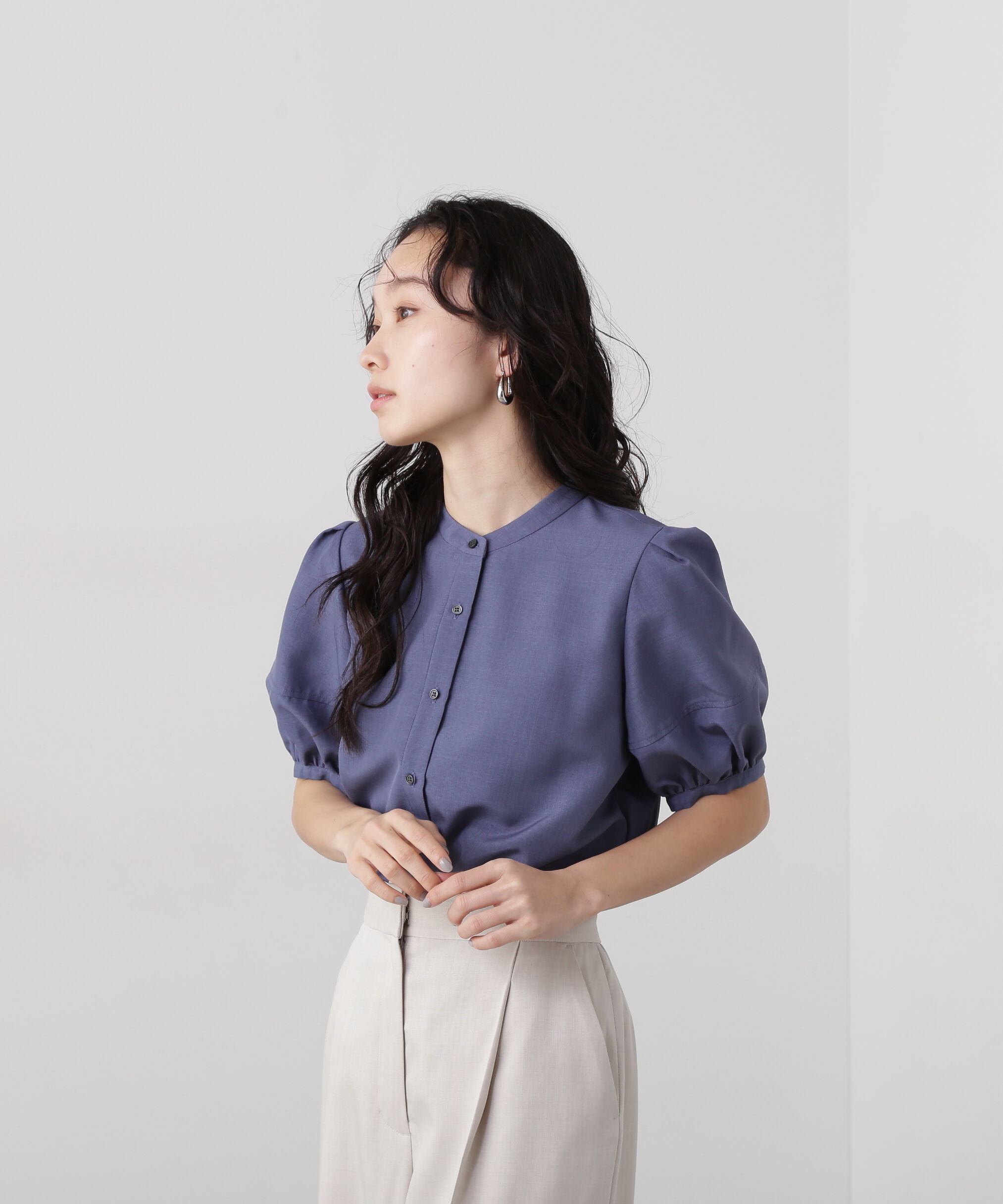  「リネンライク切替スリーブブラウス」|シャツ・ブラウス|