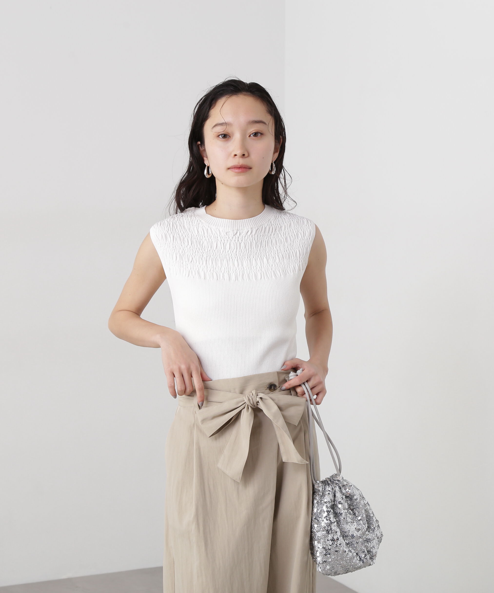  「シャーリングフレンチスリーブニット」|ニット・セーター|