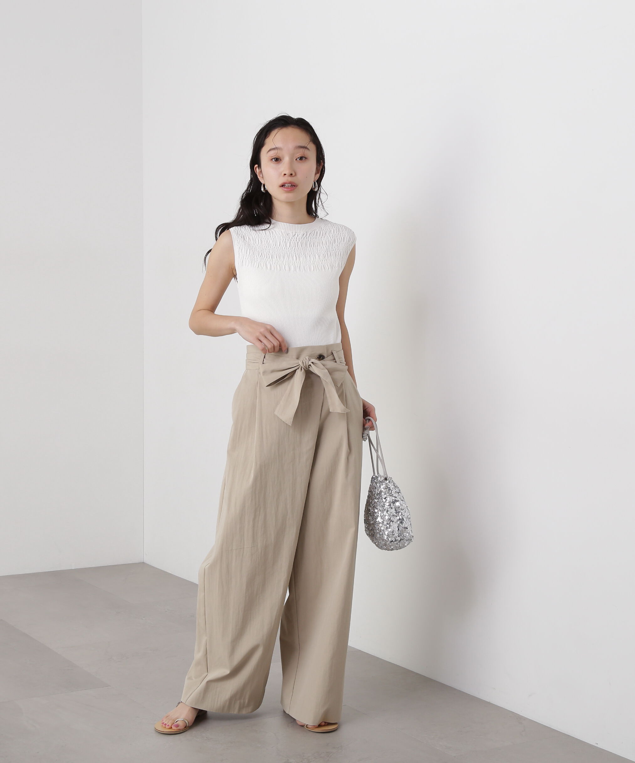  「シャーリングフレンチスリーブニット」|ニット・セーター|