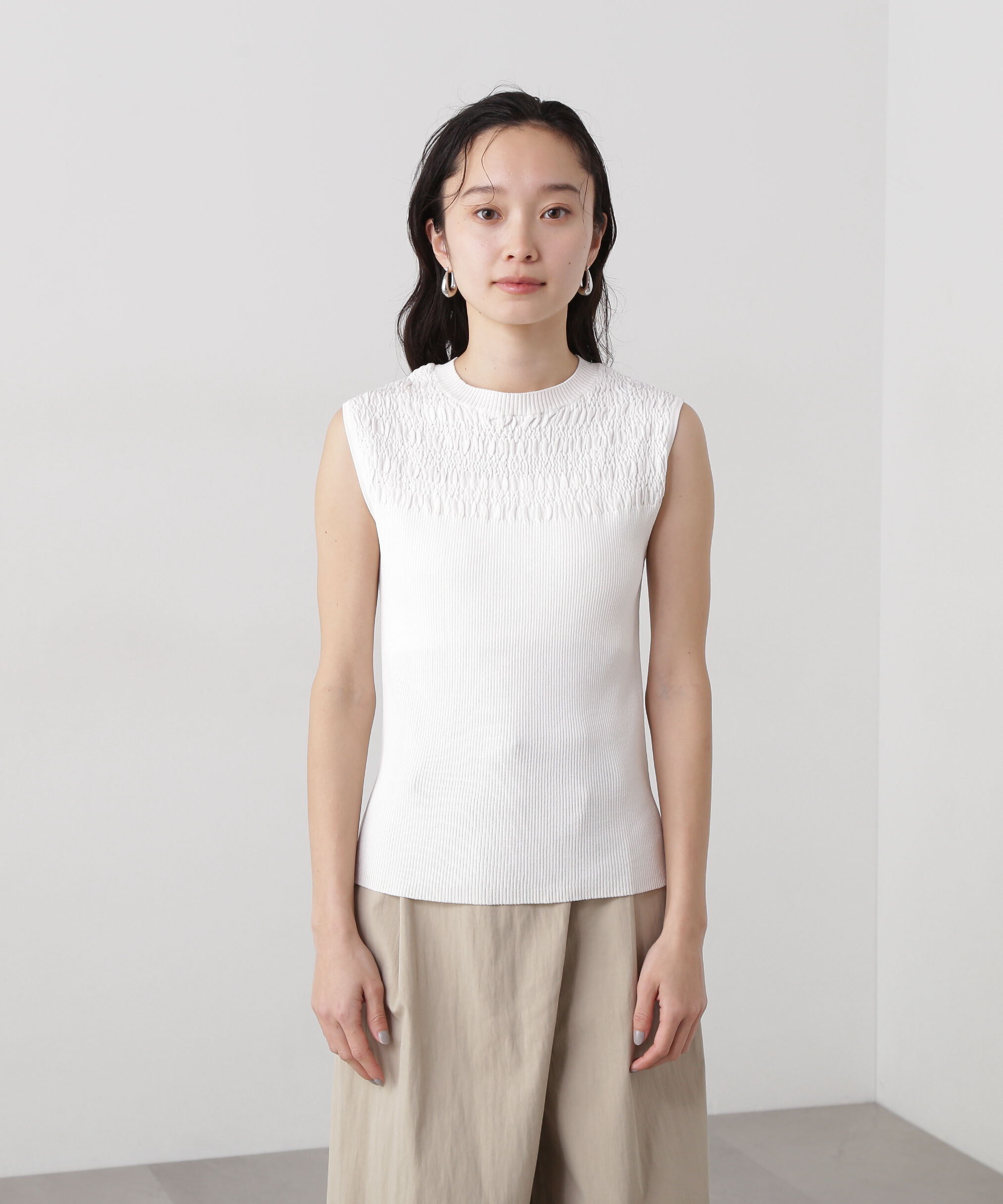  「シャーリングフレンチスリーブニット」|ニット・セーター|