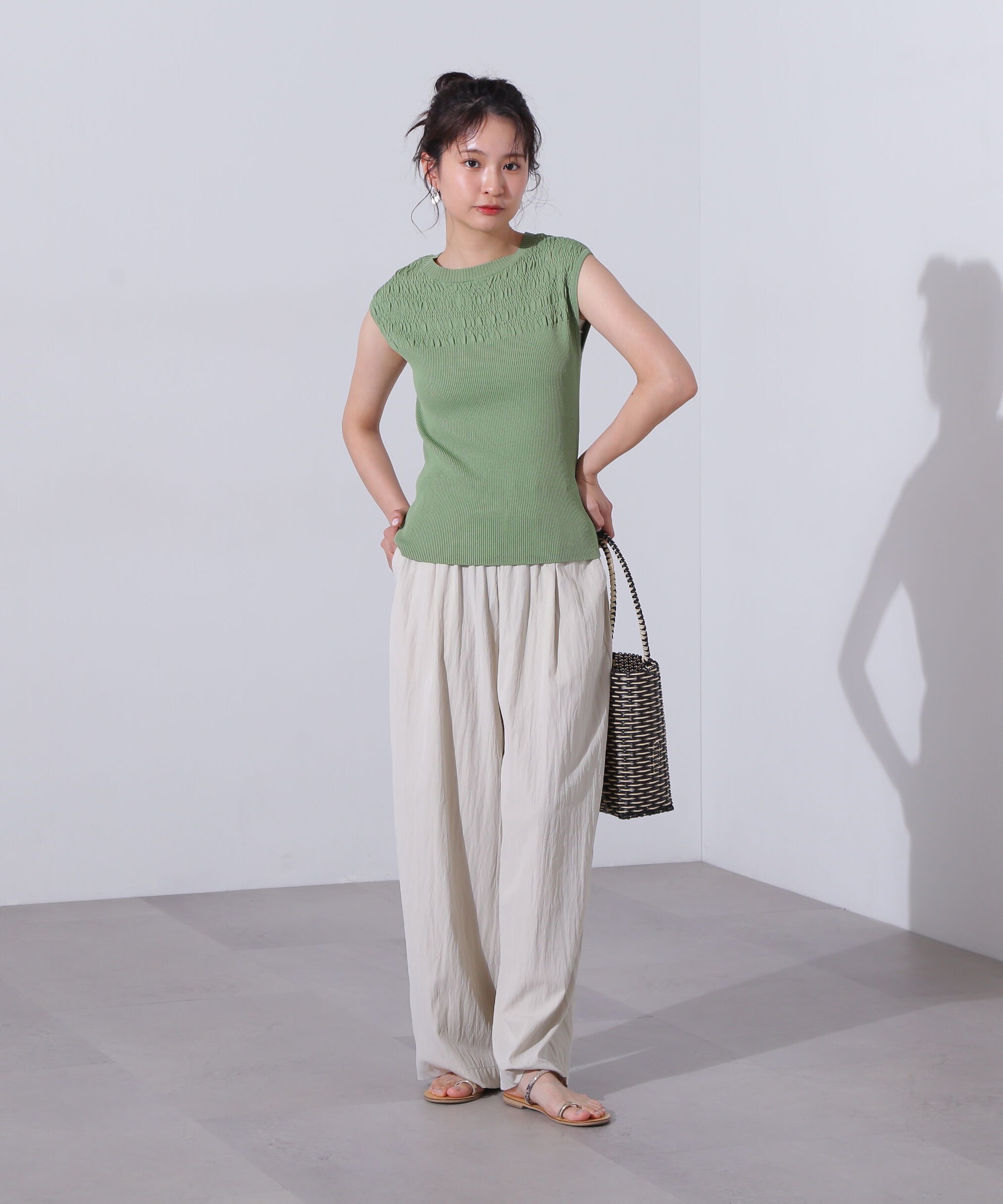  「シャーリングフレンチスリーブニット」|ニット・セーター|