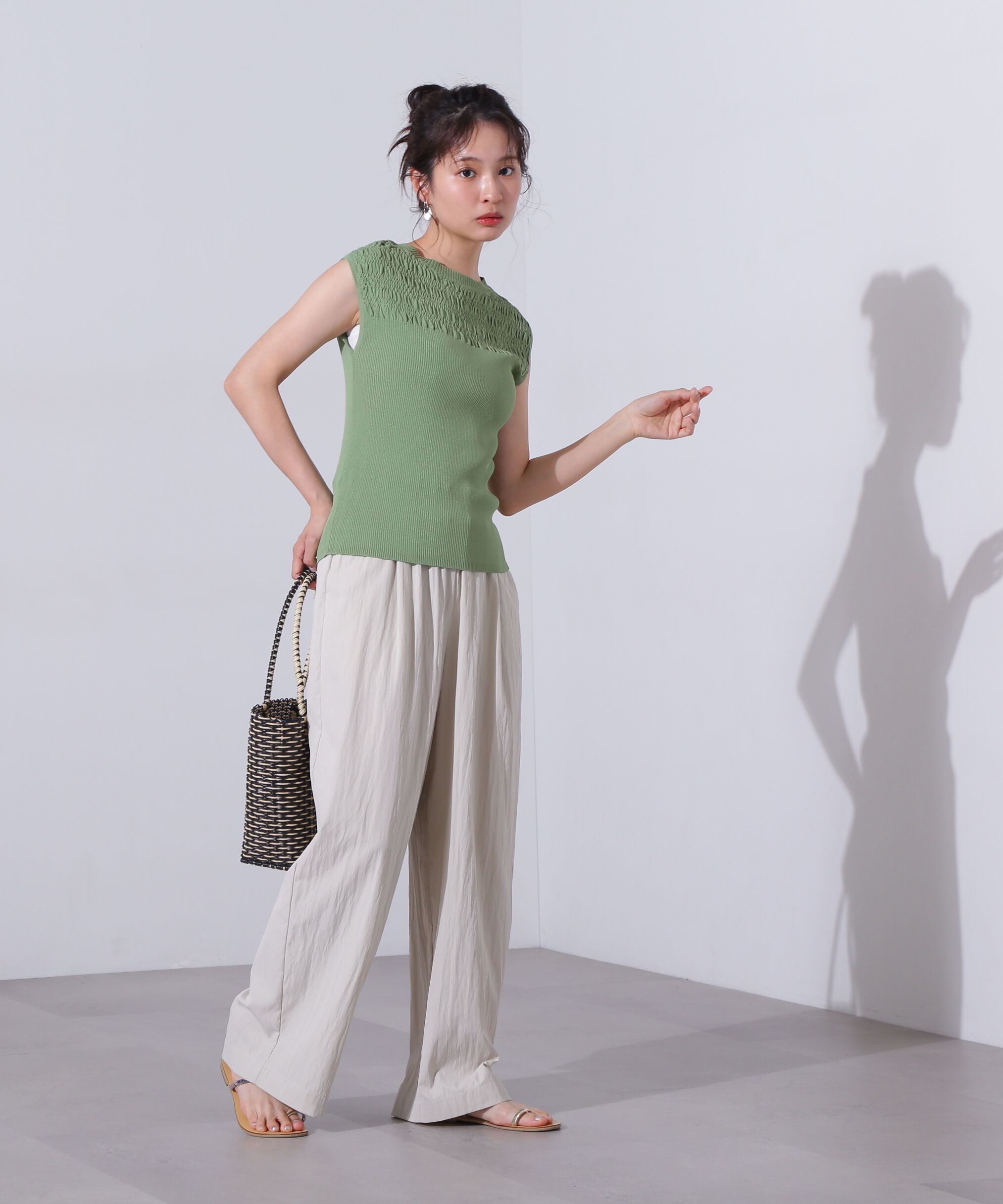  「シャーリングフレンチスリーブニット」|ニット・セーター|