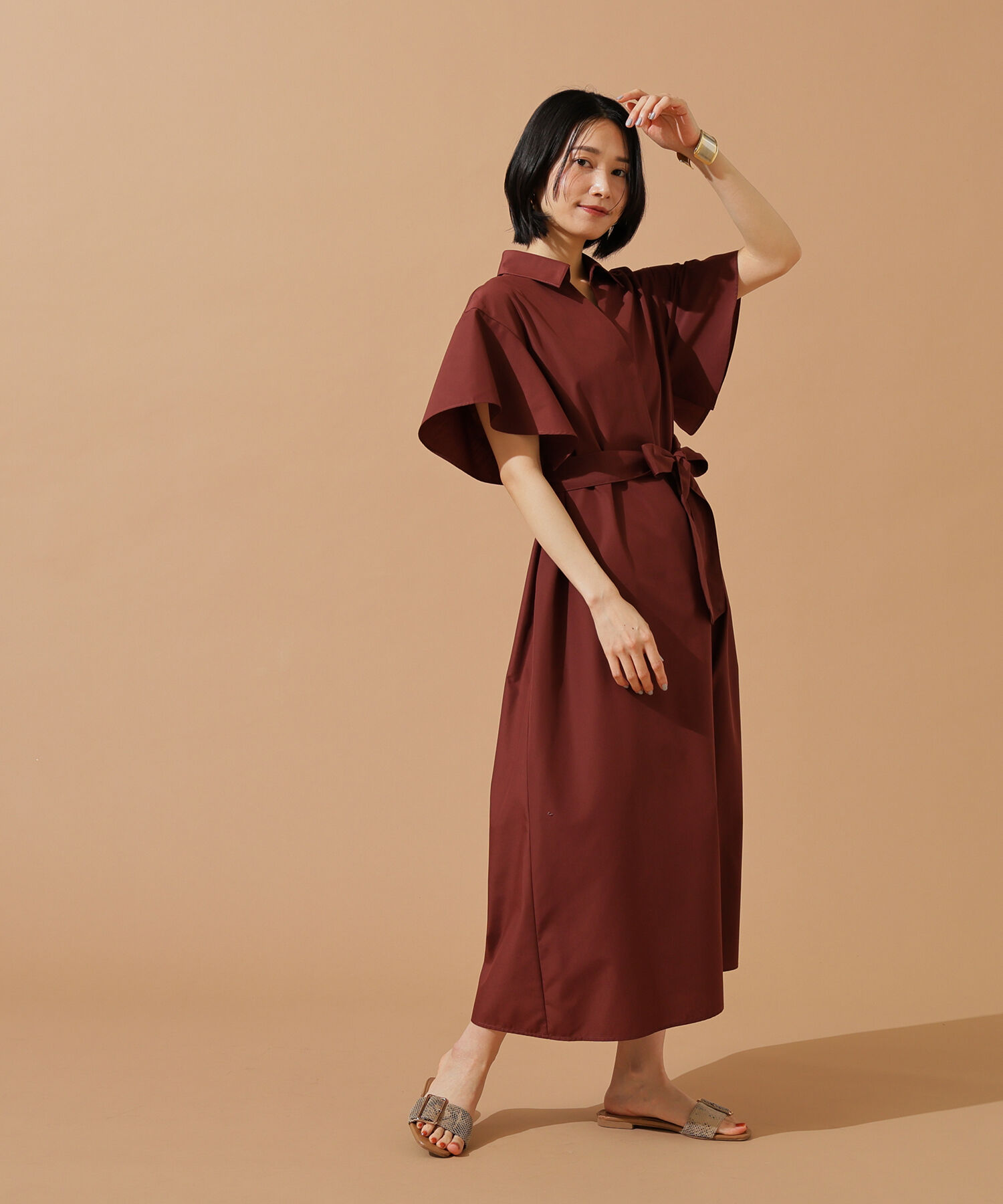  「スキッパーリボンベルトシャツワンピース」|ワンピース|