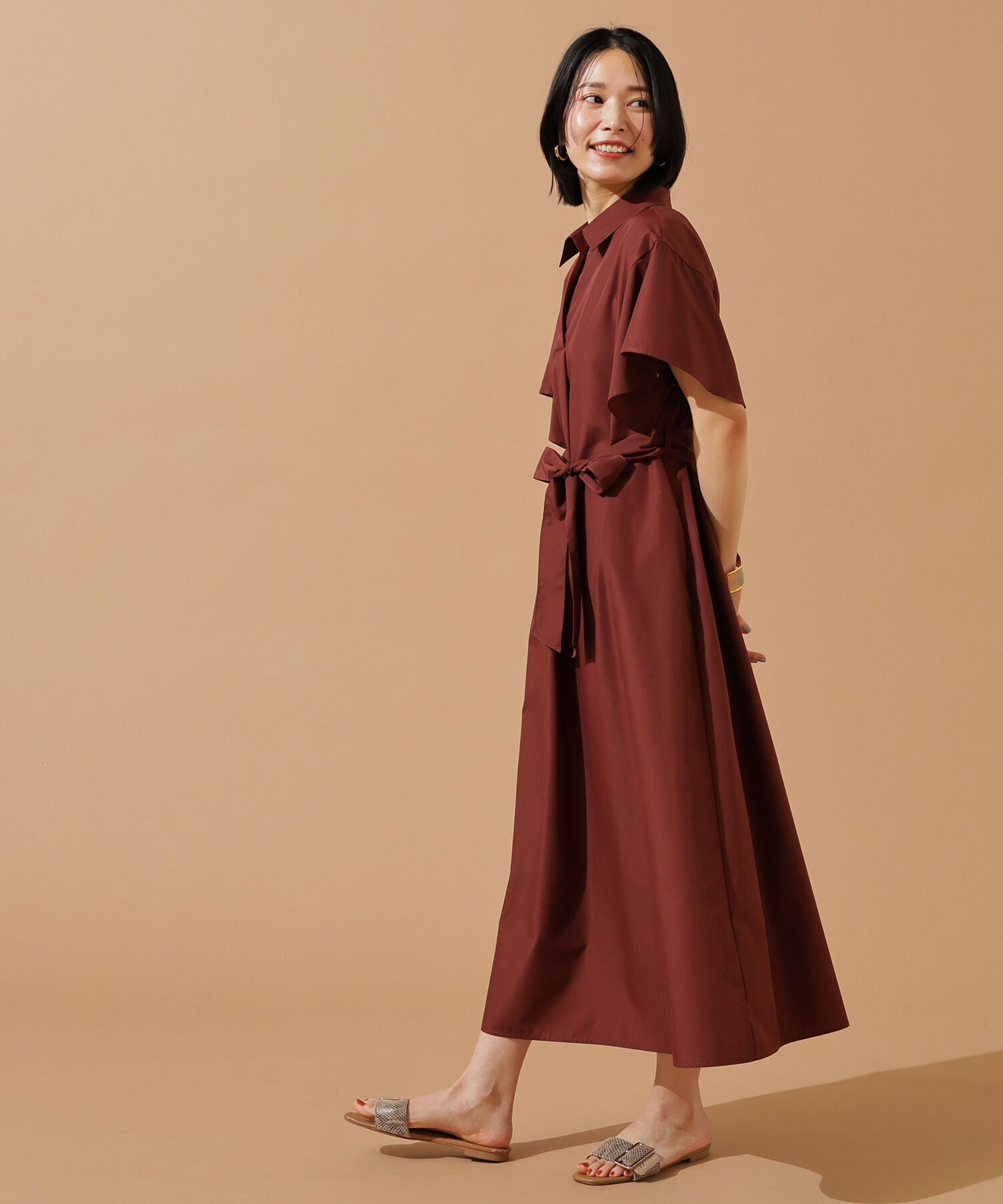  「スキッパーリボンベルトシャツワンピース」|ワンピース|