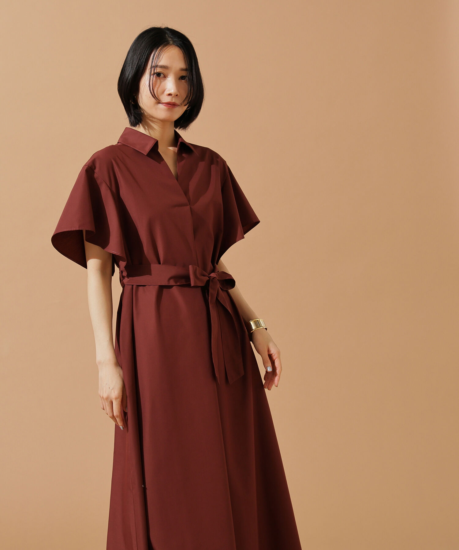  「スキッパーリボンベルトシャツワンピース」|ワンピース|