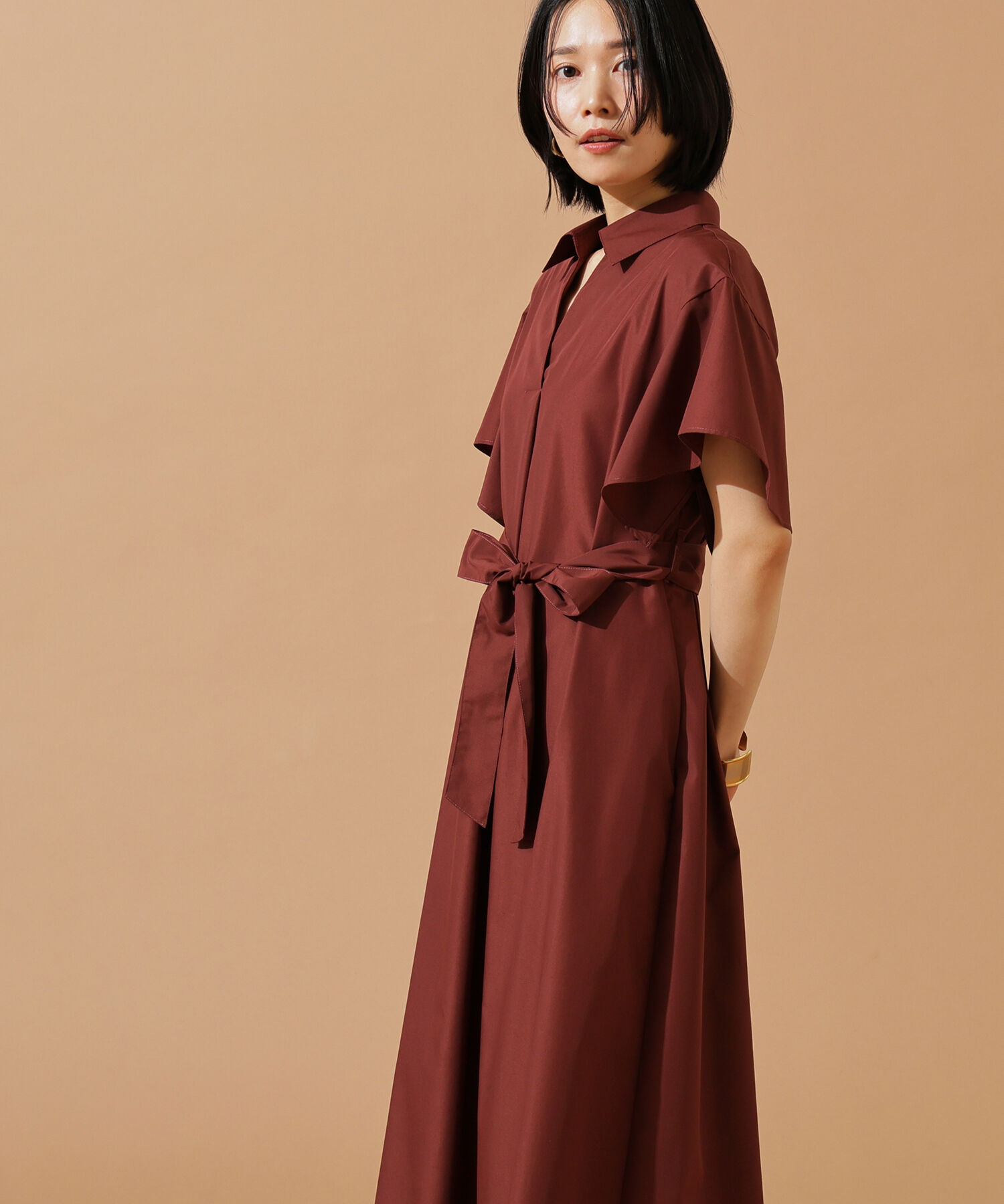  「スキッパーリボンベルトシャツワンピース」|ワンピース|