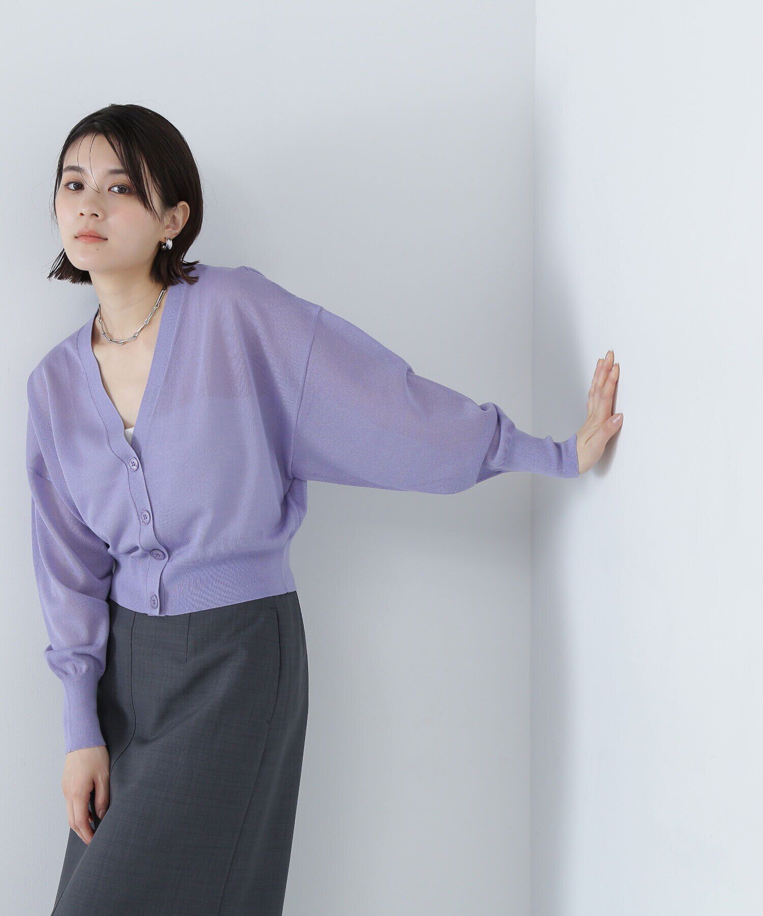  「クロップドシアーカーディガン」|ニット・セーター|パープル