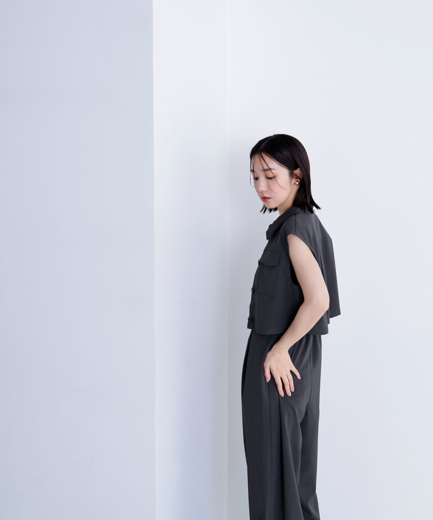  「クロップドポケットシャツ＆オールインワン」|ワンピース|