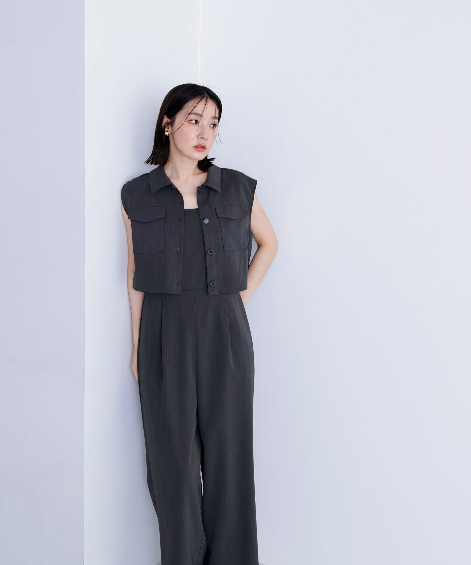  「クロップドポケットシャツ＆オールインワン」|ワンピース|