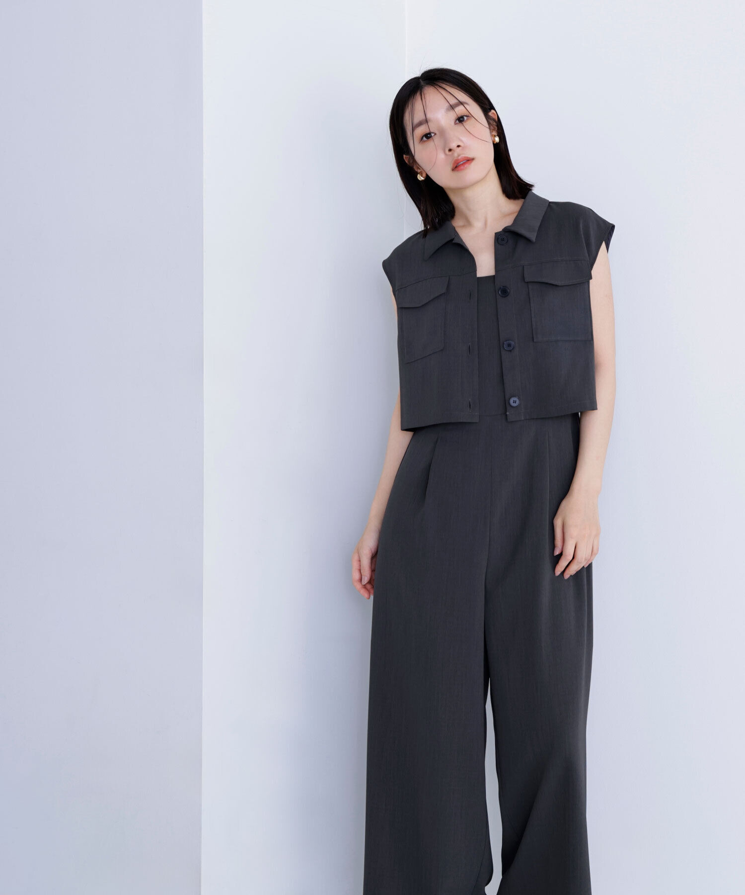  「クロップドポケットシャツ＆オールインワン」|ワンピース|