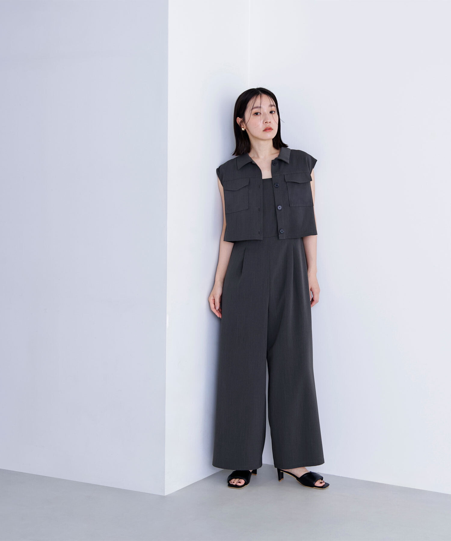  「クロップドポケットシャツ＆オールインワン」|ワンピース|