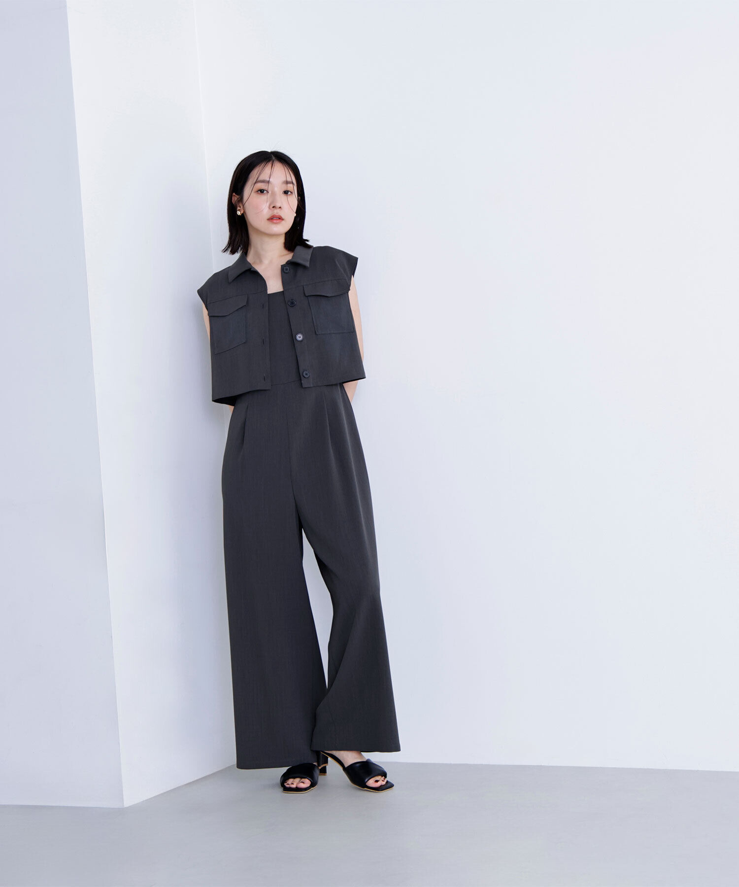  「クロップドポケットシャツ＆オールインワン」|ワンピース|