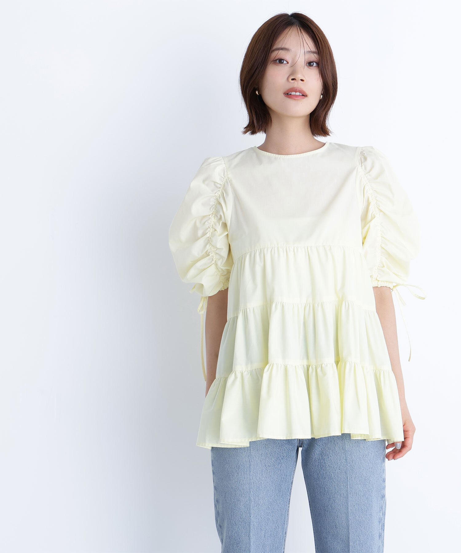  「ギャザースリーブティアードチュニックブラウス」|シャツ・ブラウス|