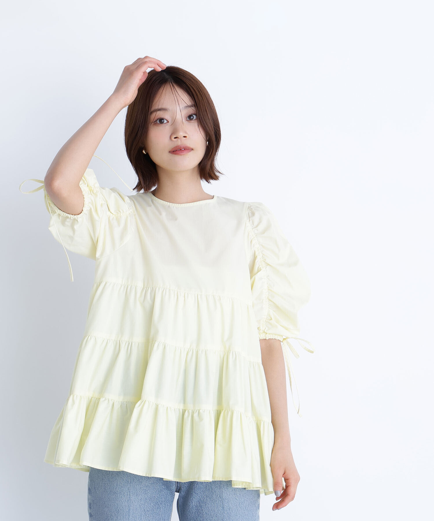  「ギャザースリーブティアードチュニックブラウス」|シャツ・ブラウス|