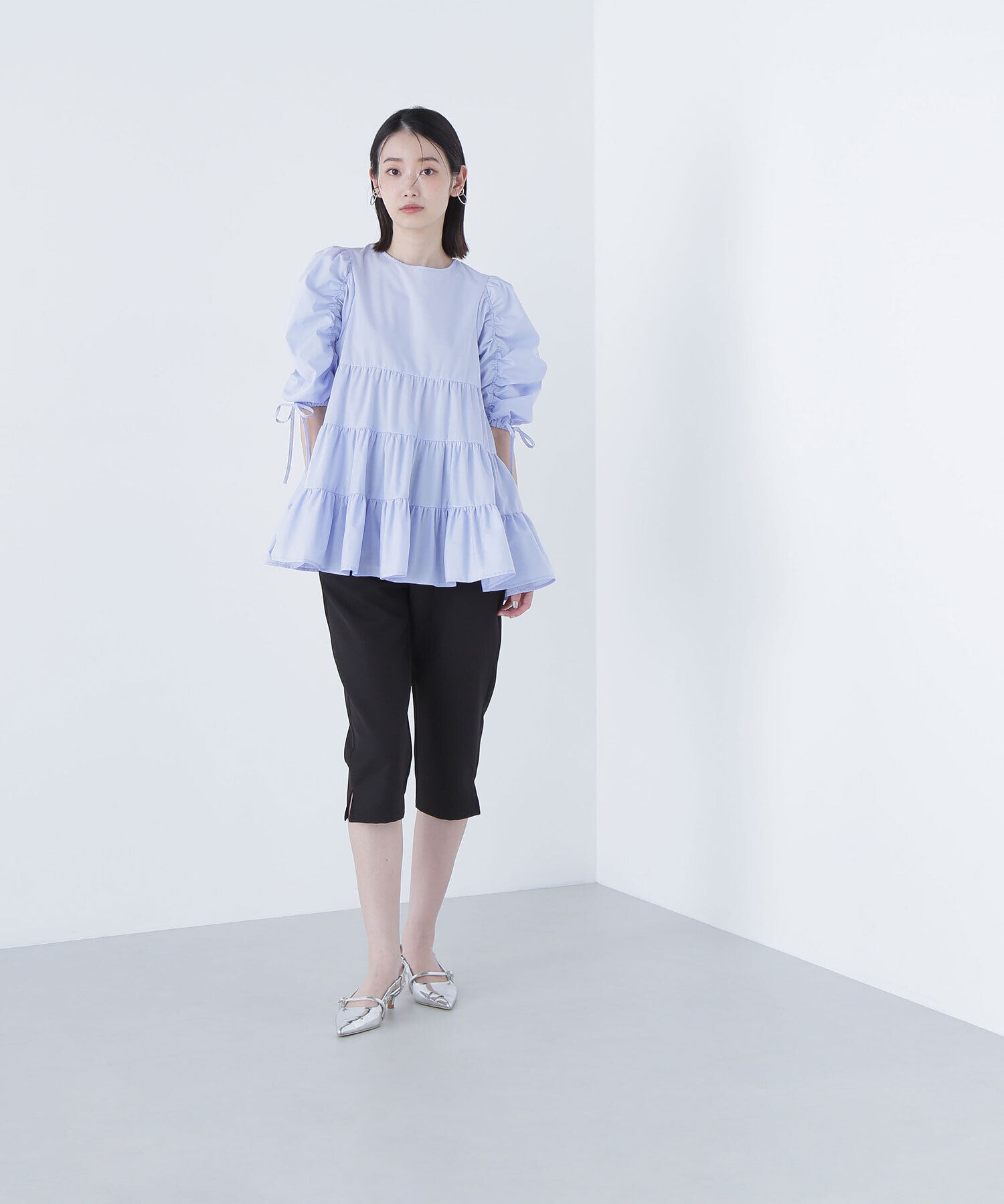  「ギャザースリーブティアードチュニックブラウス」|シャツ・ブラウス|
