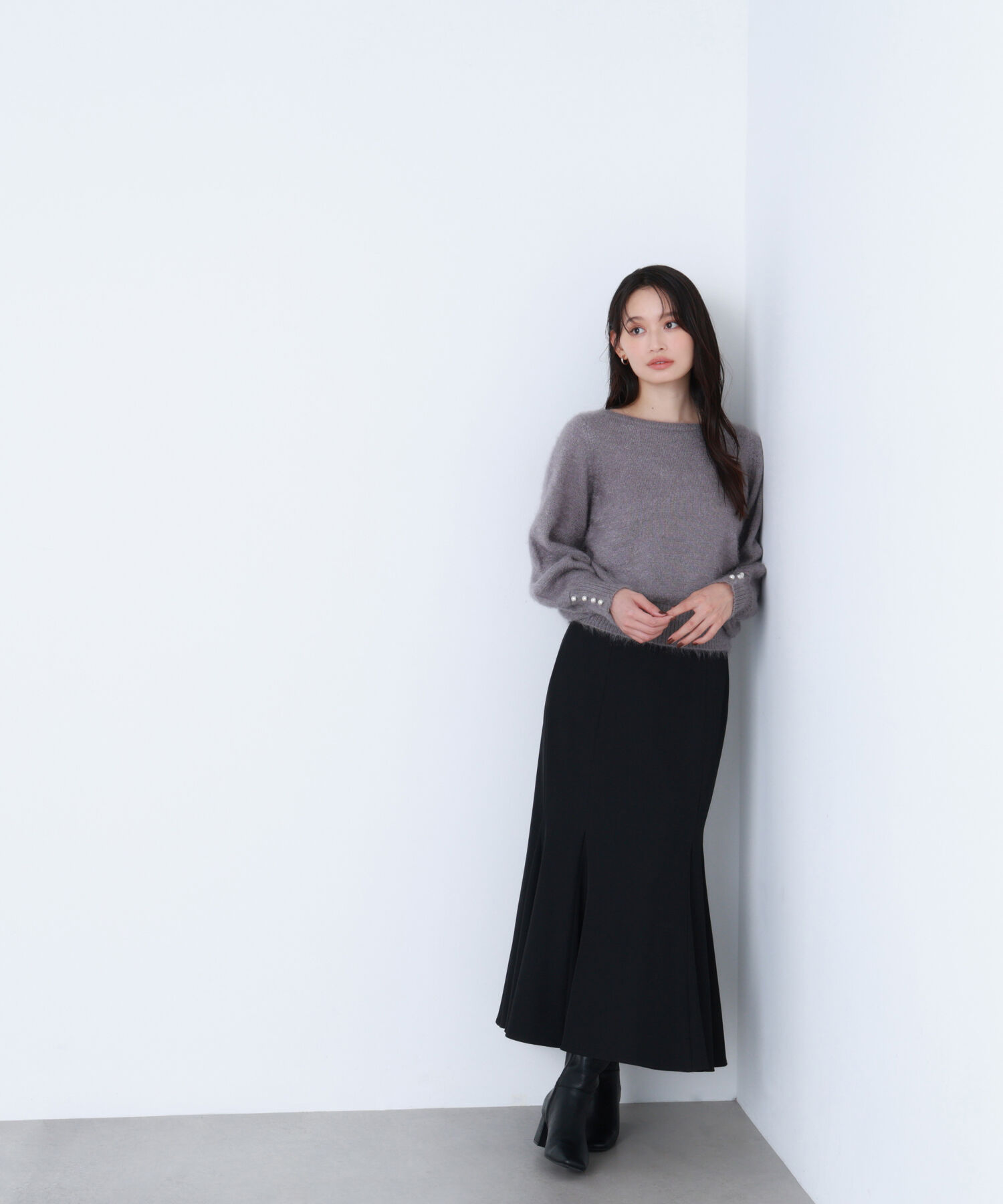  「パールボタンヘアリーニット」|ニット・セーター|