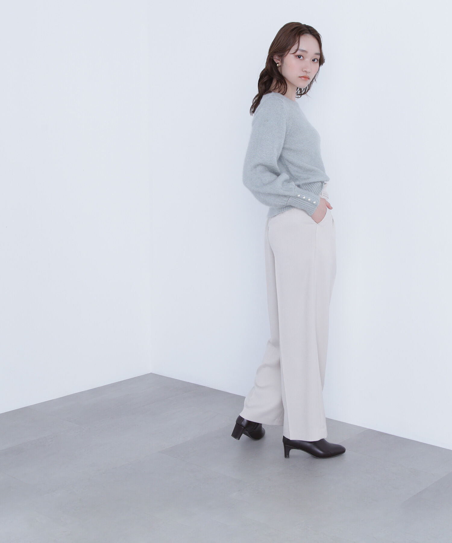  「パールボタンヘアリーニット」|ニット・セーター|