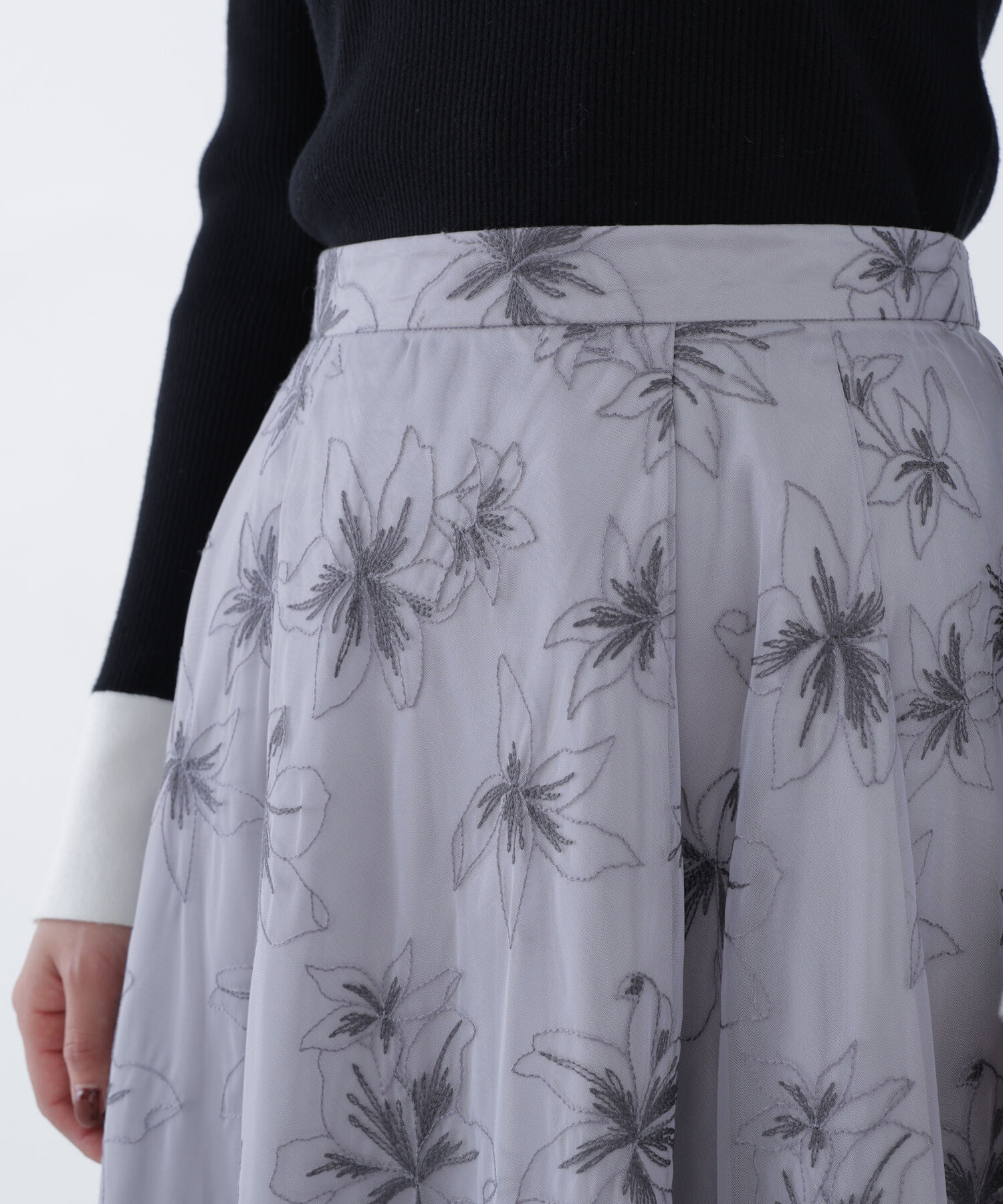  「チュール刺繍フレアスカート」|スカート|