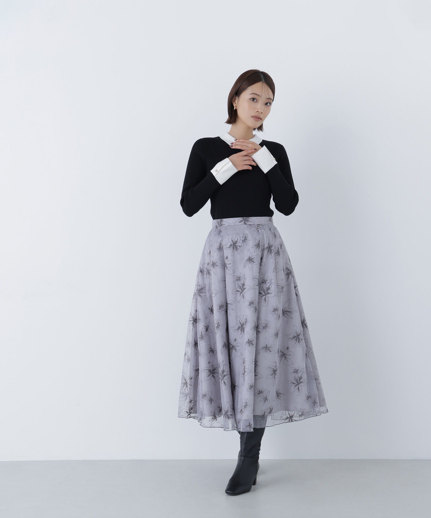  「チュール刺繍フレアスカート」|スカート|