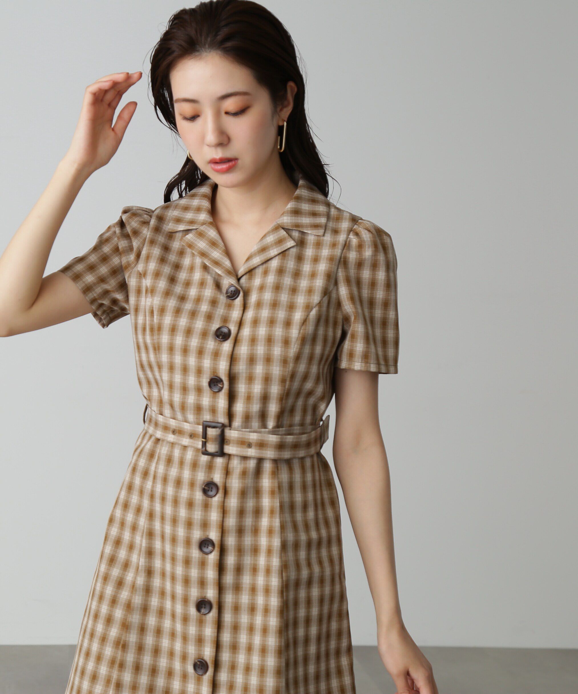  「チェック開襟ミニワンピース」|ワンピース|