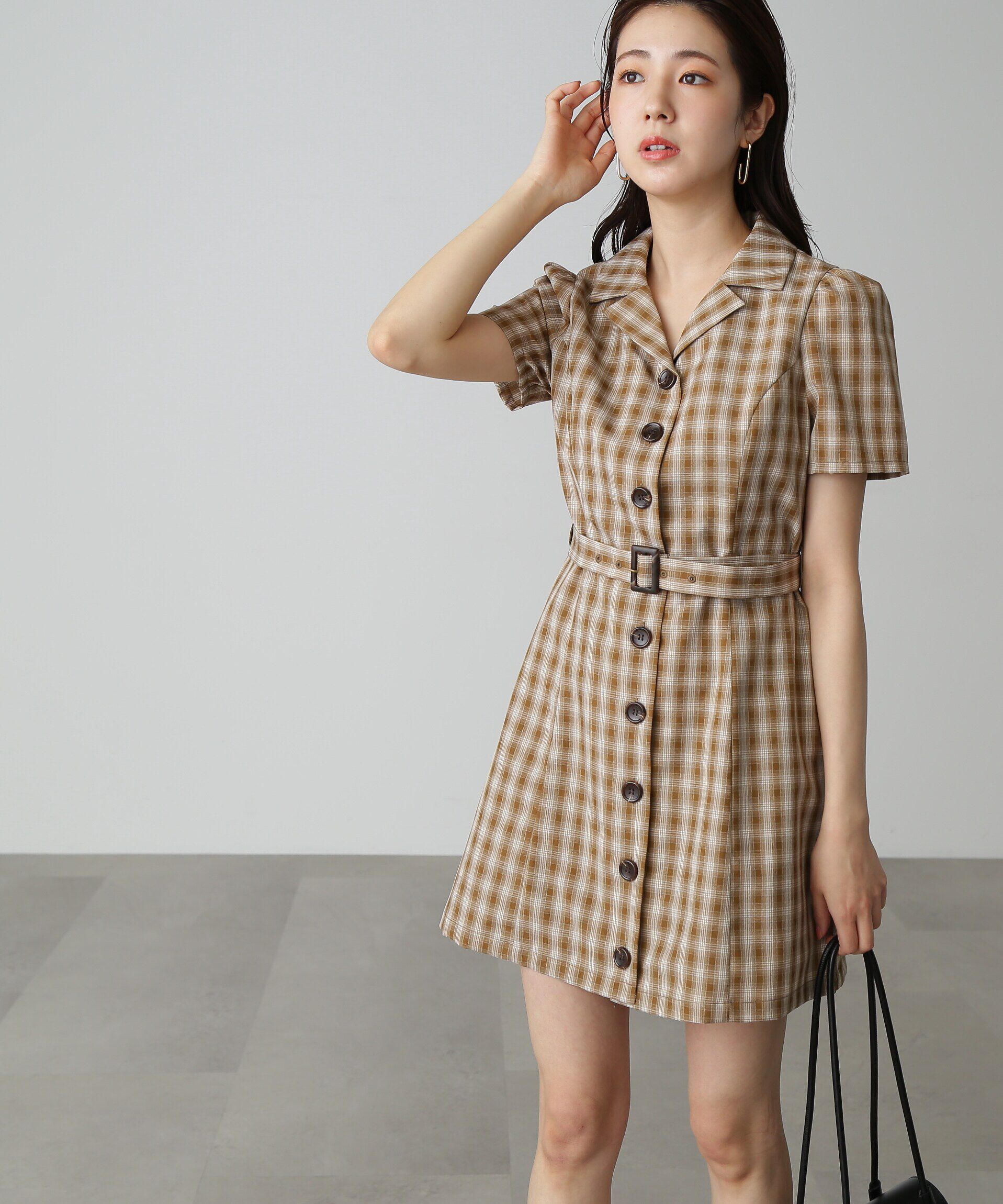  「チェック開襟ミニワンピース」|ワンピース|