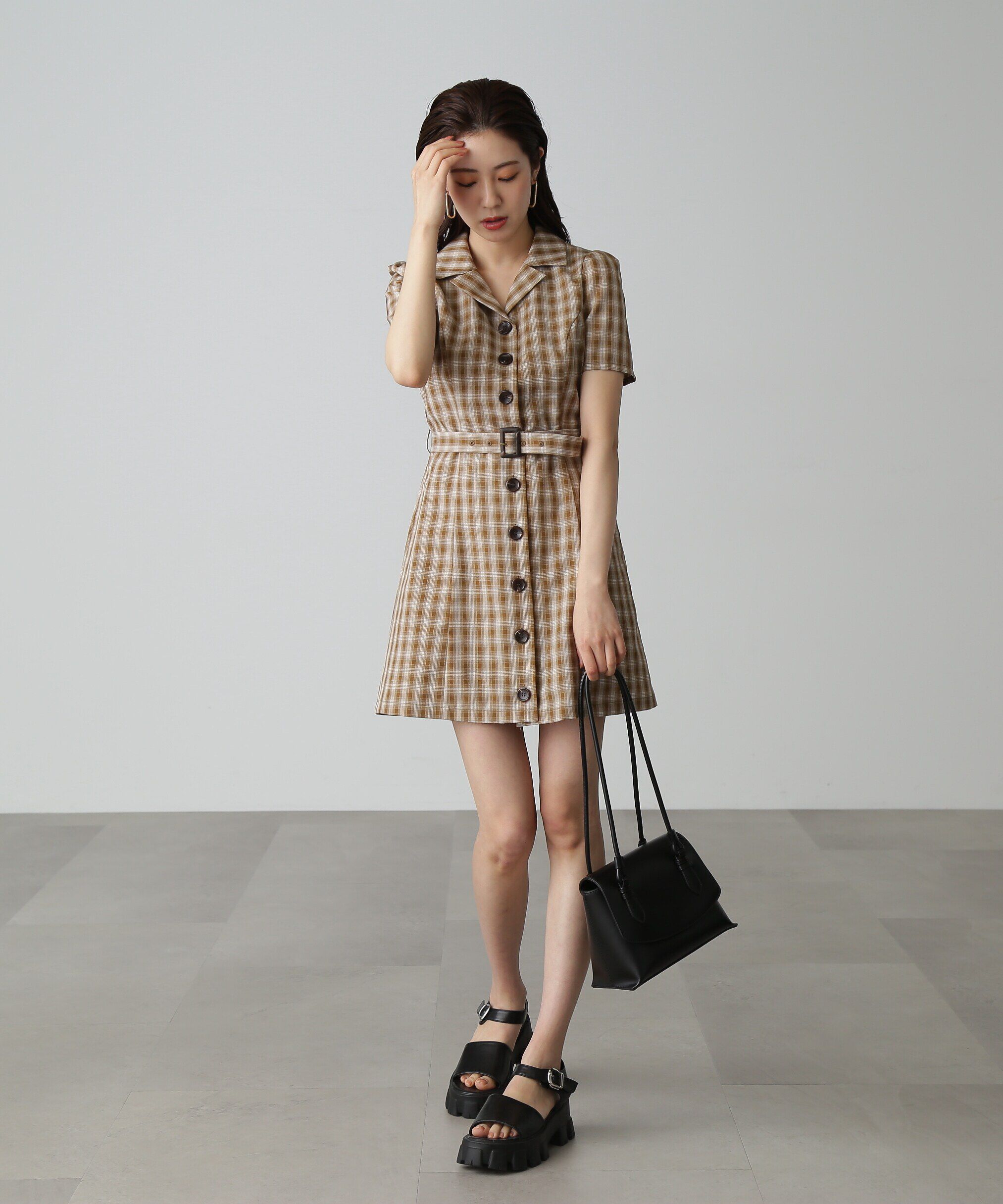  「チェック開襟ミニワンピース」|ワンピース|