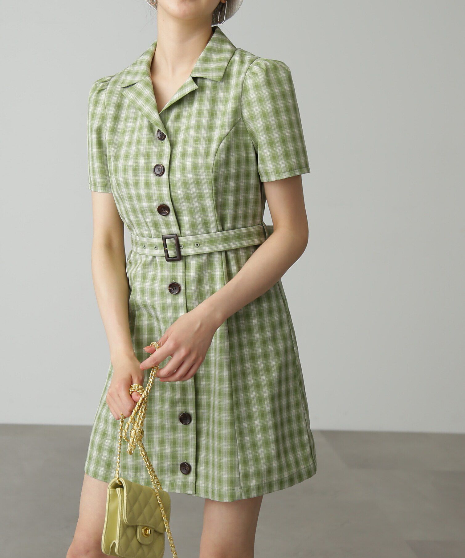  「チェック開襟ミニワンピース」|ワンピース|