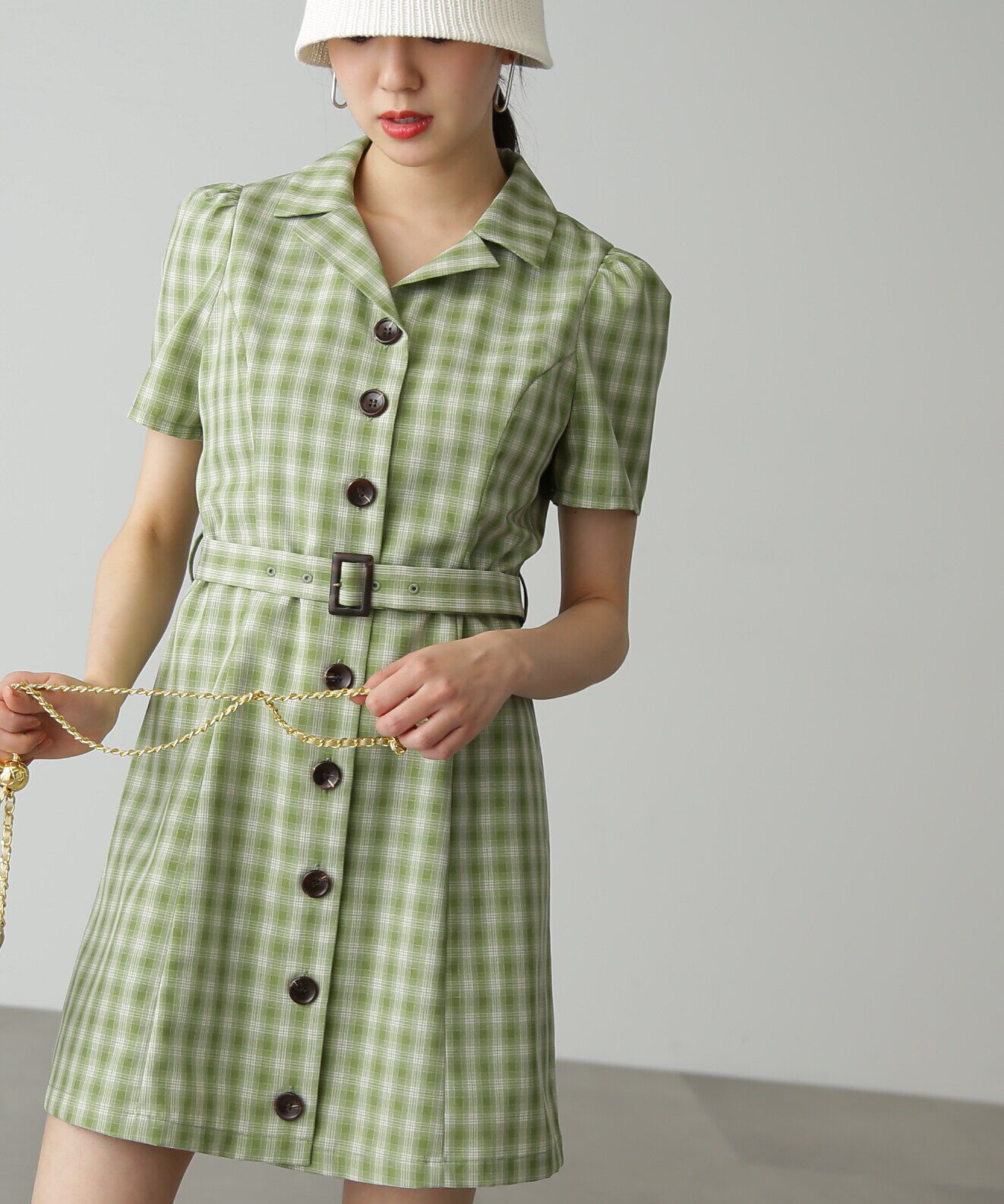  「チェック開襟ミニワンピース」|ワンピース|