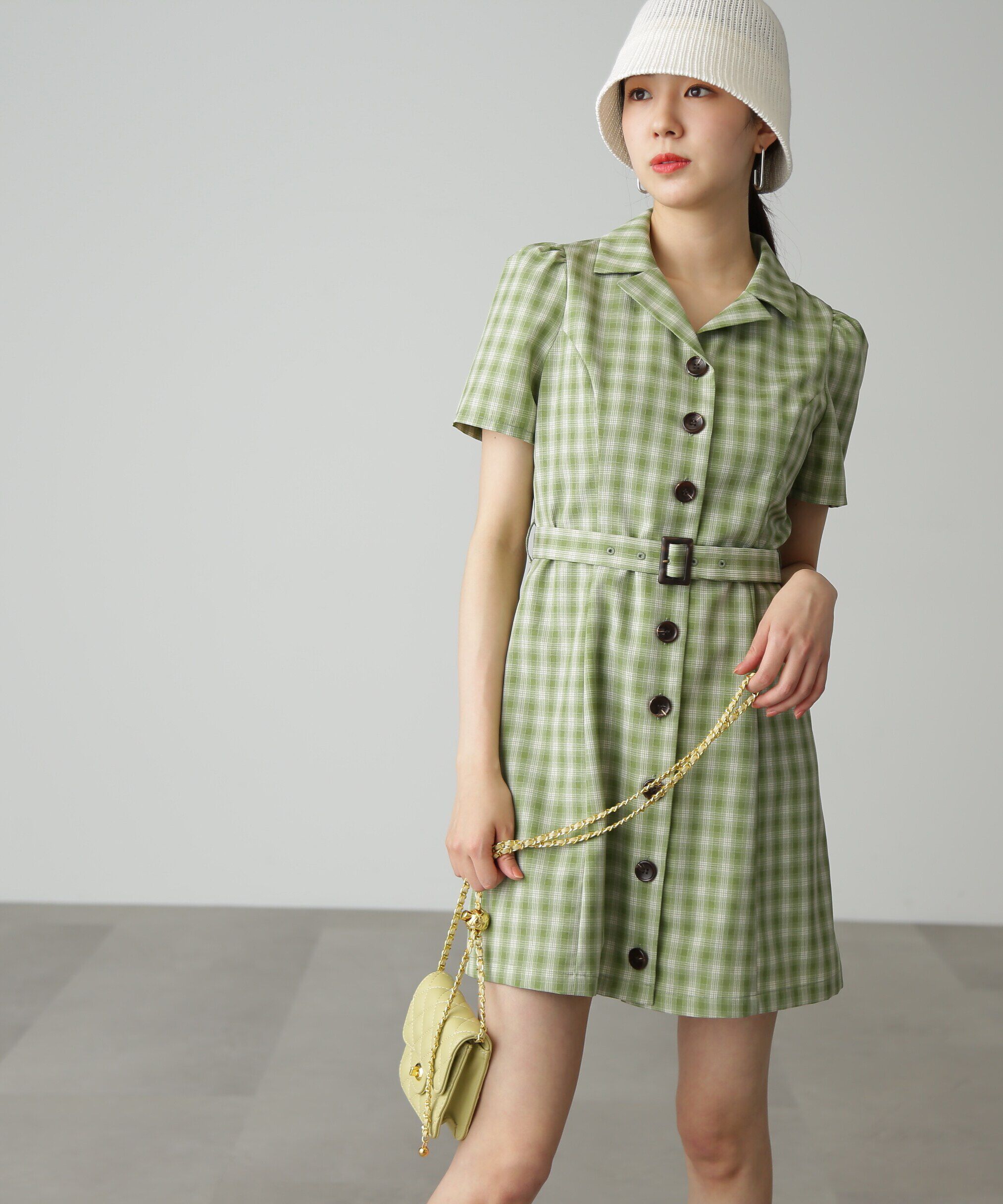  「チェック開襟ミニワンピース」|ワンピース|