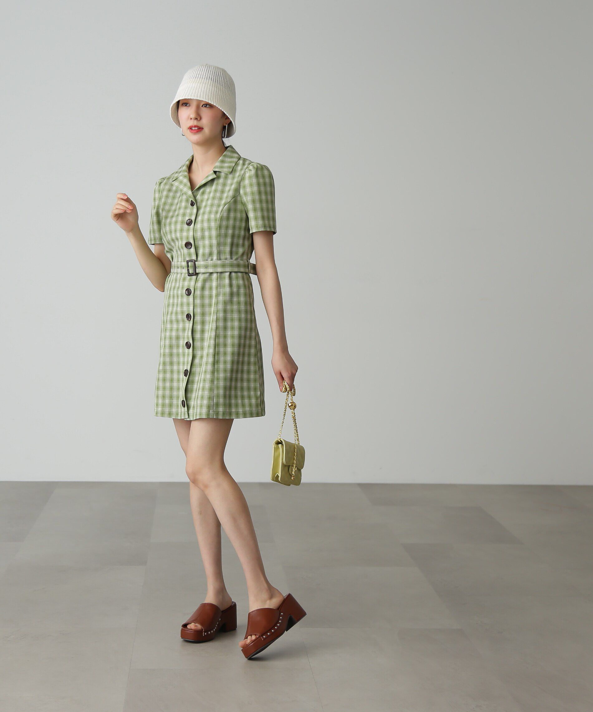  「チェック開襟ミニワンピース」|ワンピース|