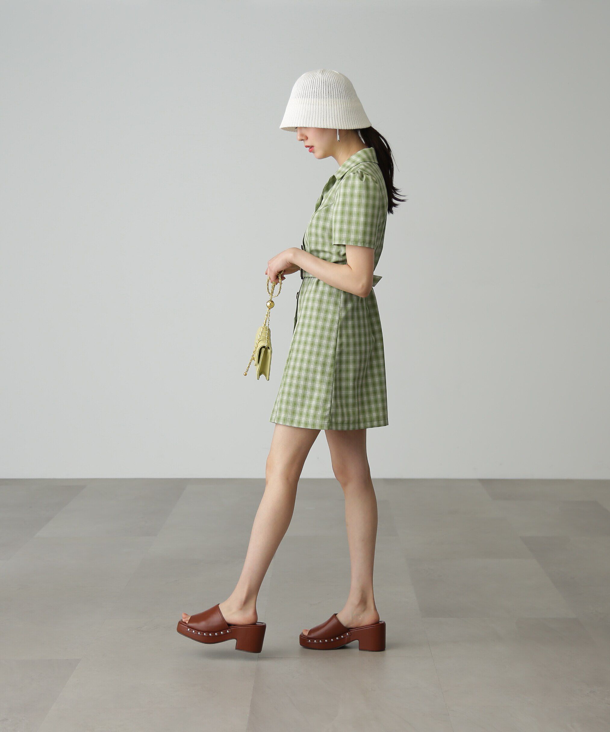  「チェック開襟ミニワンピース」|ワンピース|