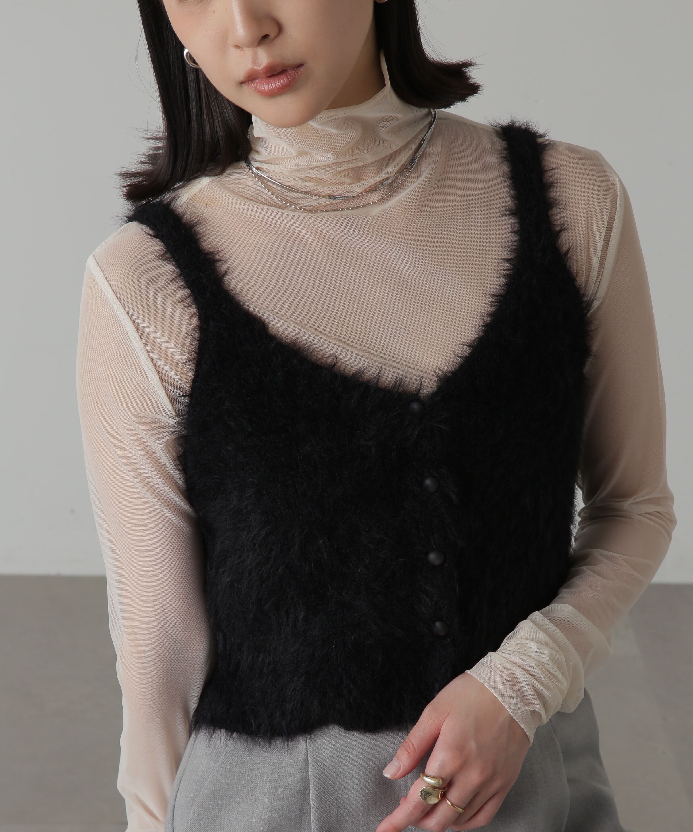  「フロントボタンシャギービスチェ」|ニット・セーター|