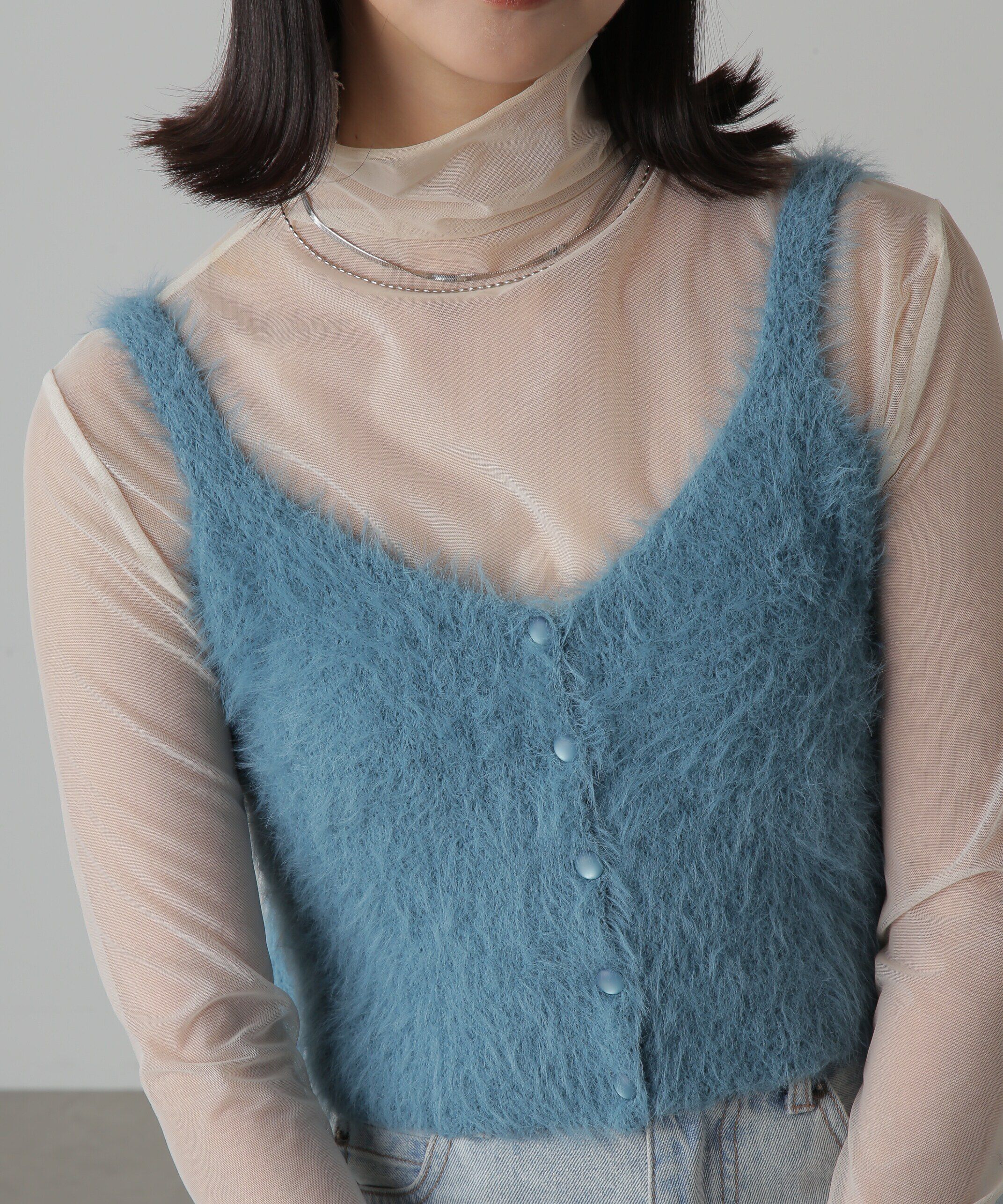  「フロントボタンシャギービスチェ」|ニット・セーター|