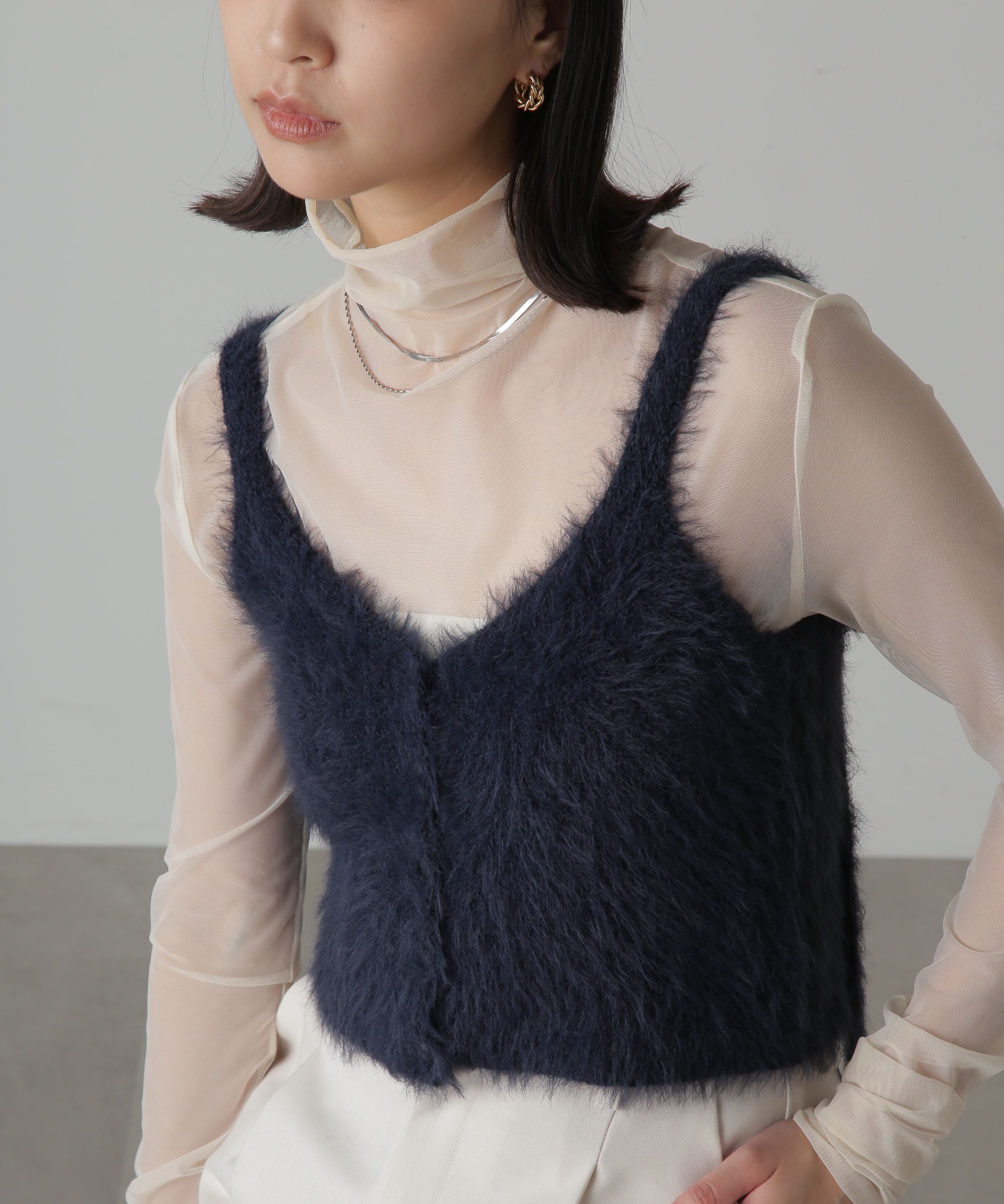  「フロントボタンシャギービスチェ」|ニット・セーター|