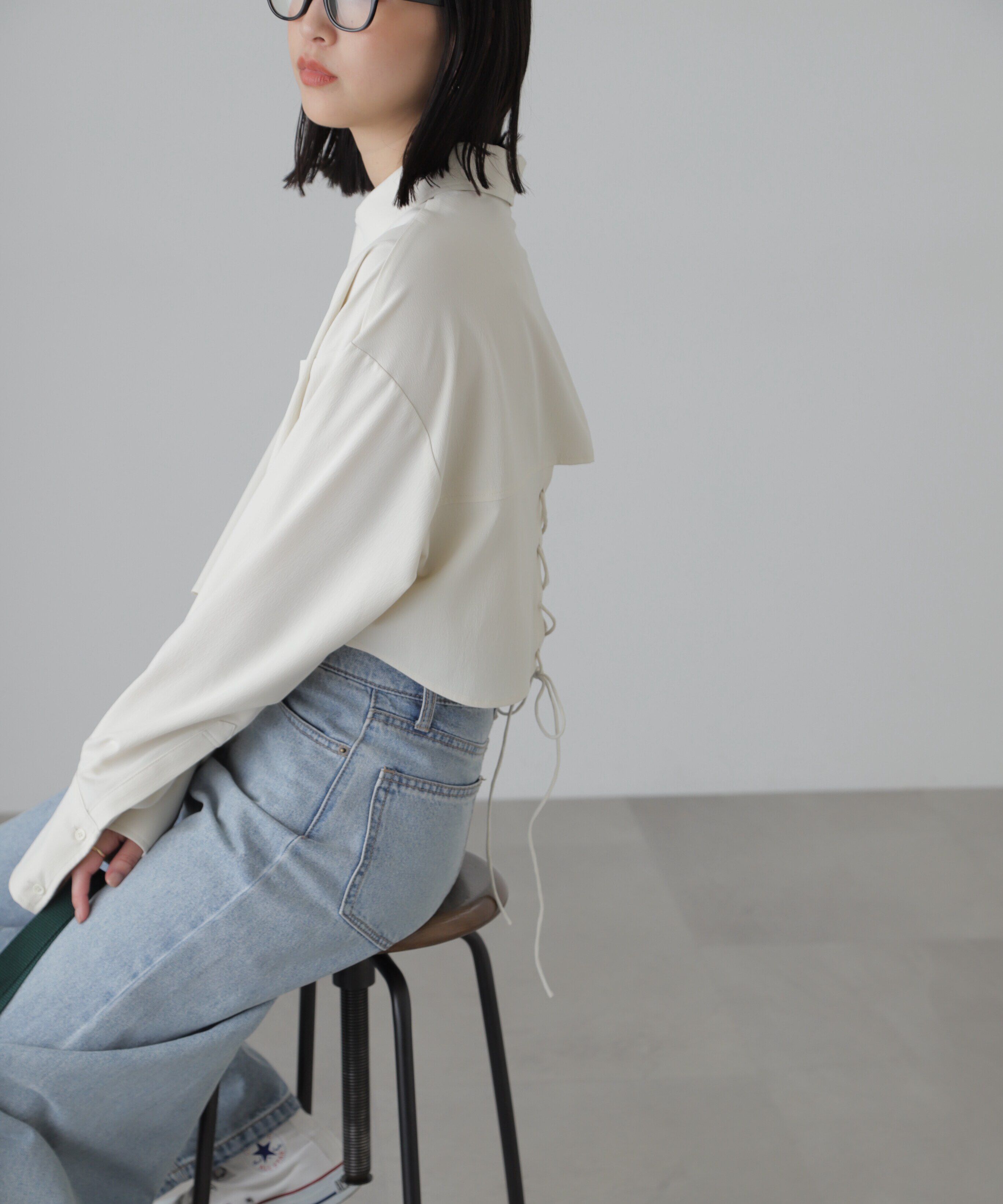  「バックレースアップショート丈シャツ」|シャツ・ブラウス|