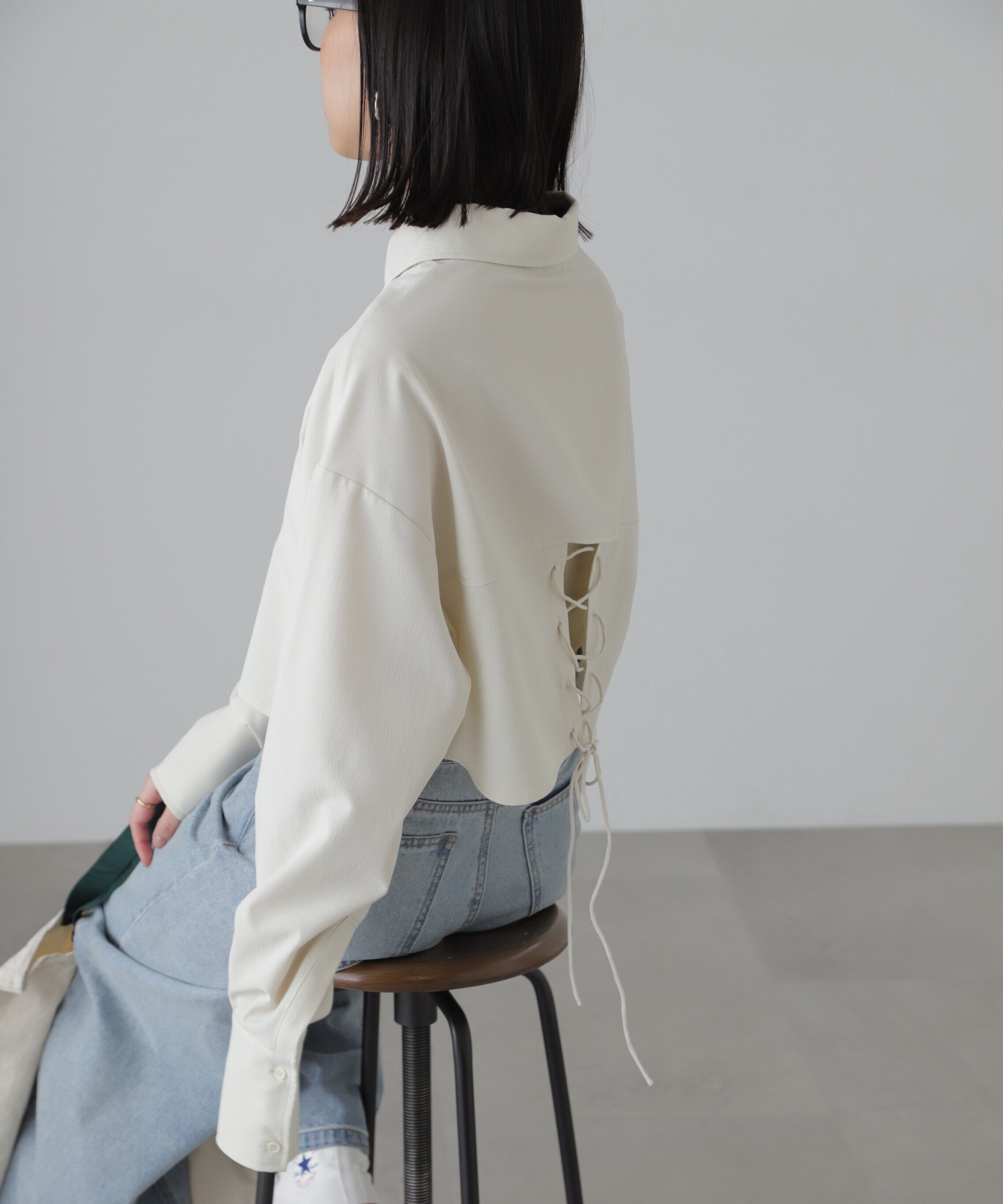  「バックレースアップショート丈シャツ」|シャツ・ブラウス|