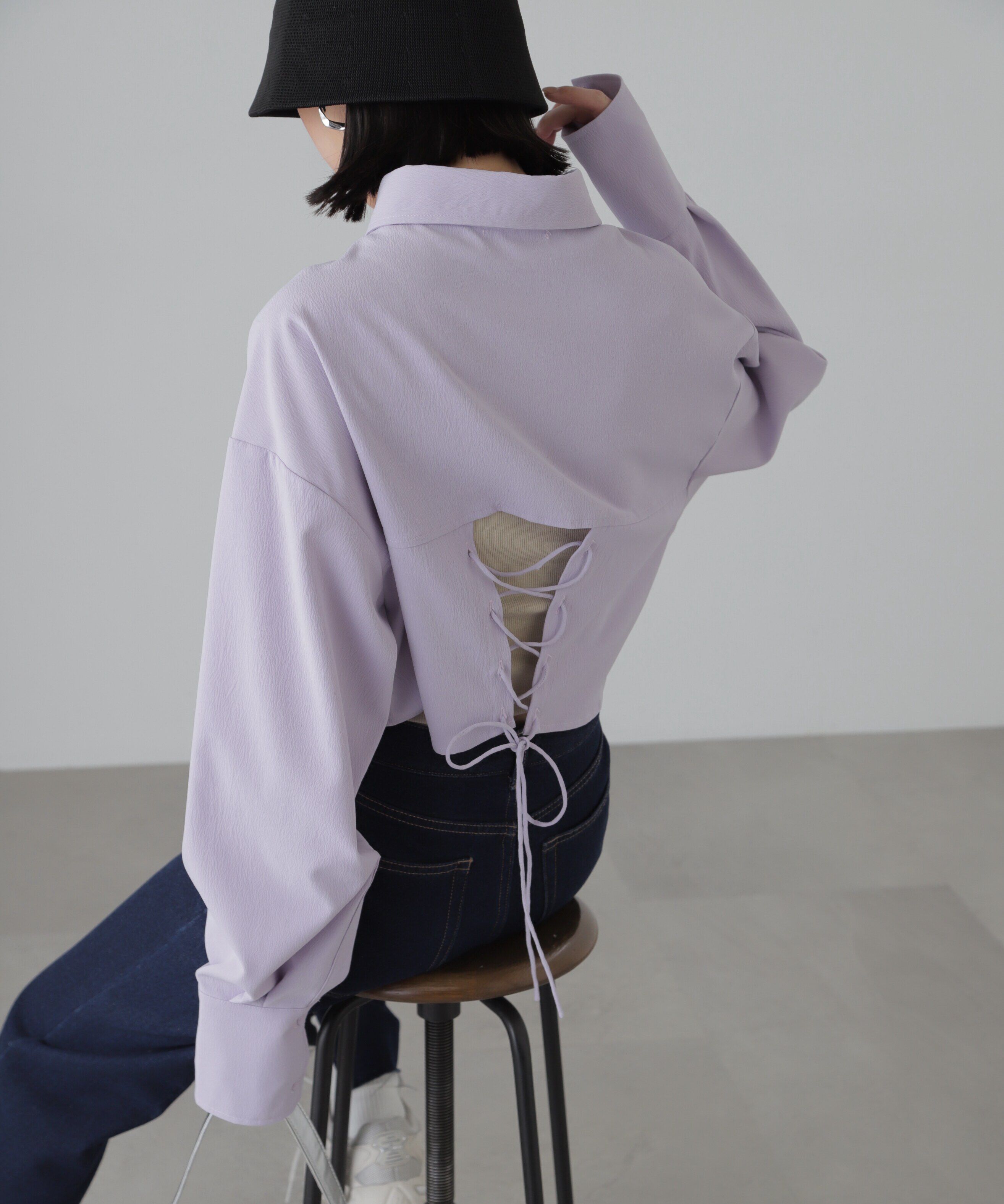  「バックレースアップショート丈シャツ」|シャツ・ブラウス|ラベンダー
