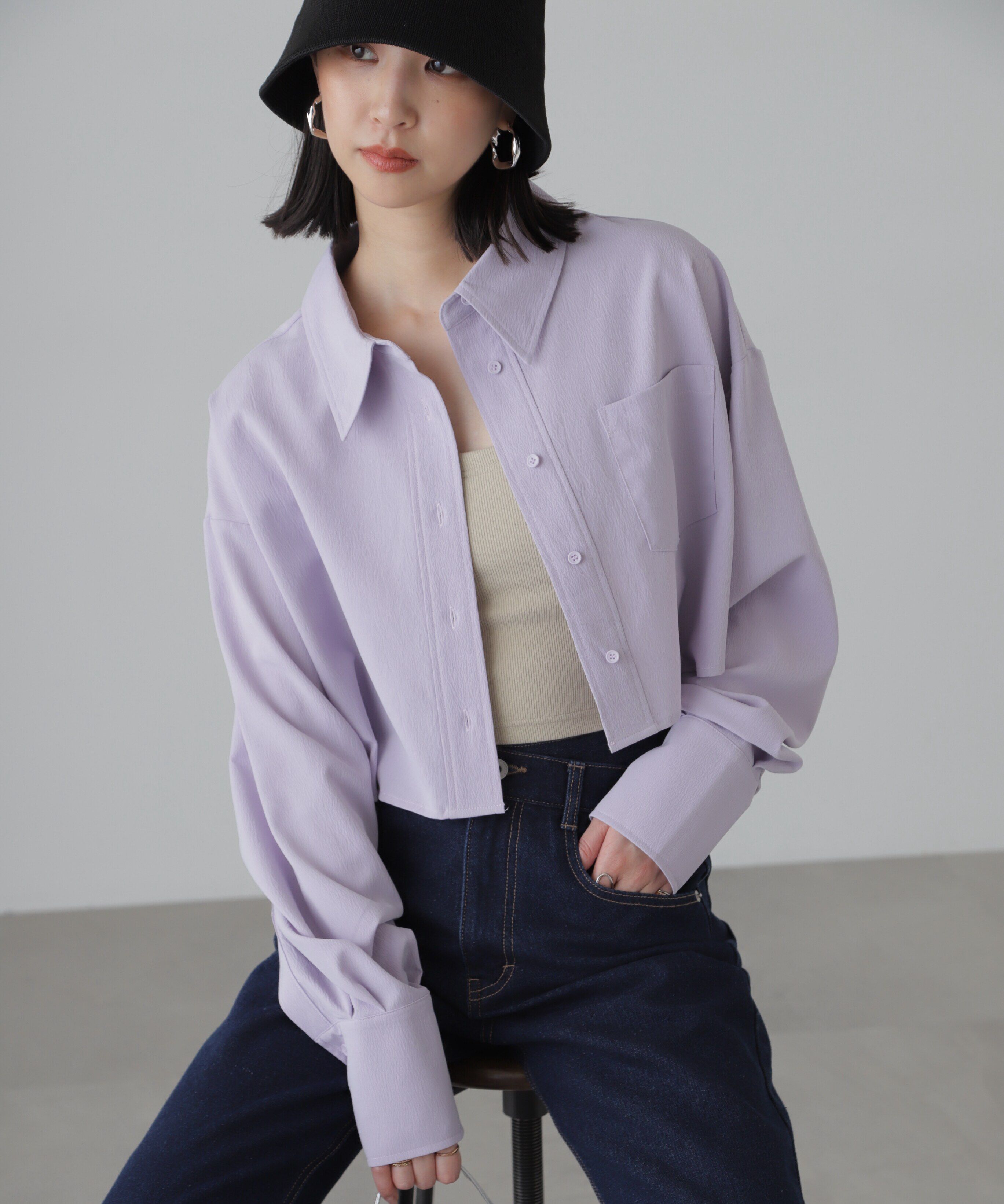  「バックレースアップショート丈シャツ」|シャツ・ブラウス|