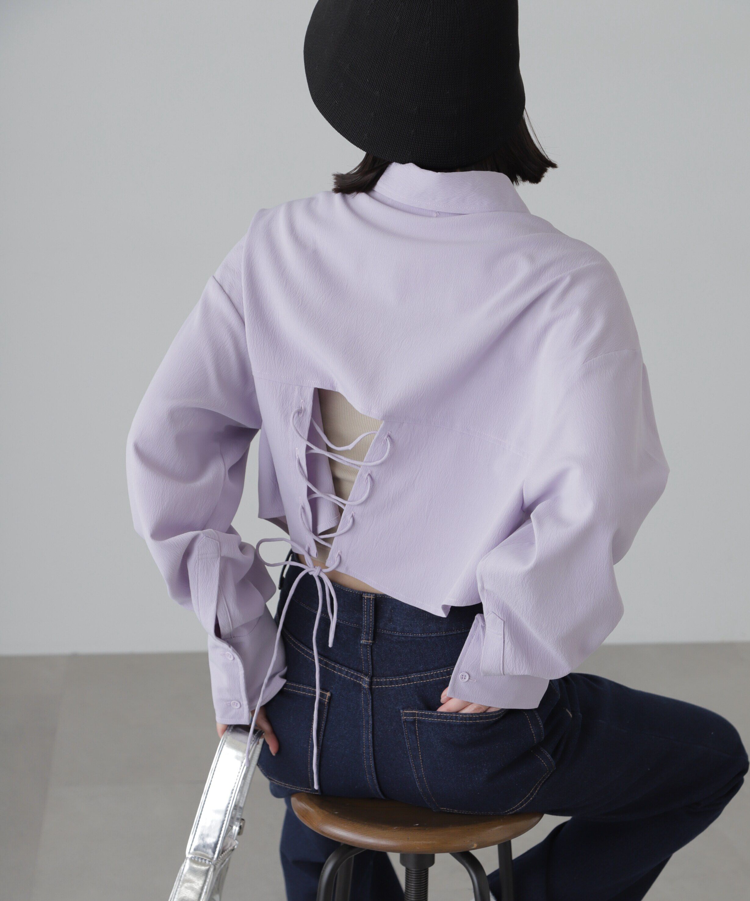  「バックレースアップショート丈シャツ」|シャツ・ブラウス|